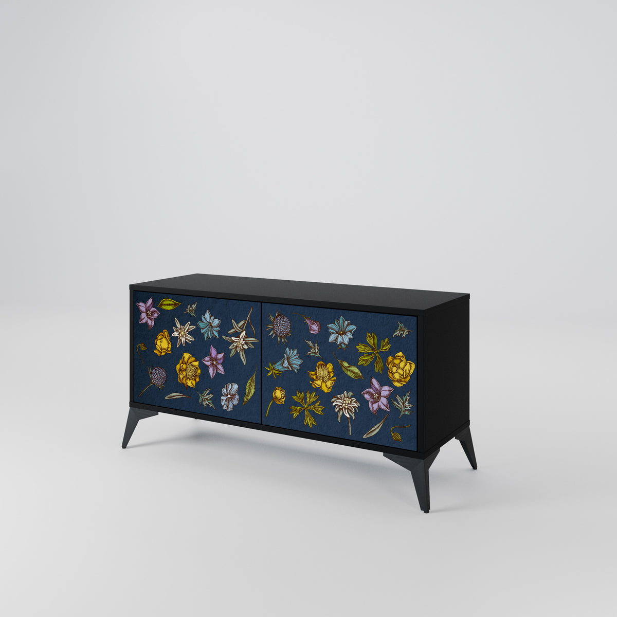 FLOWERS ON NAVY BLUE Mueble de TV Compacto de 2 puertas