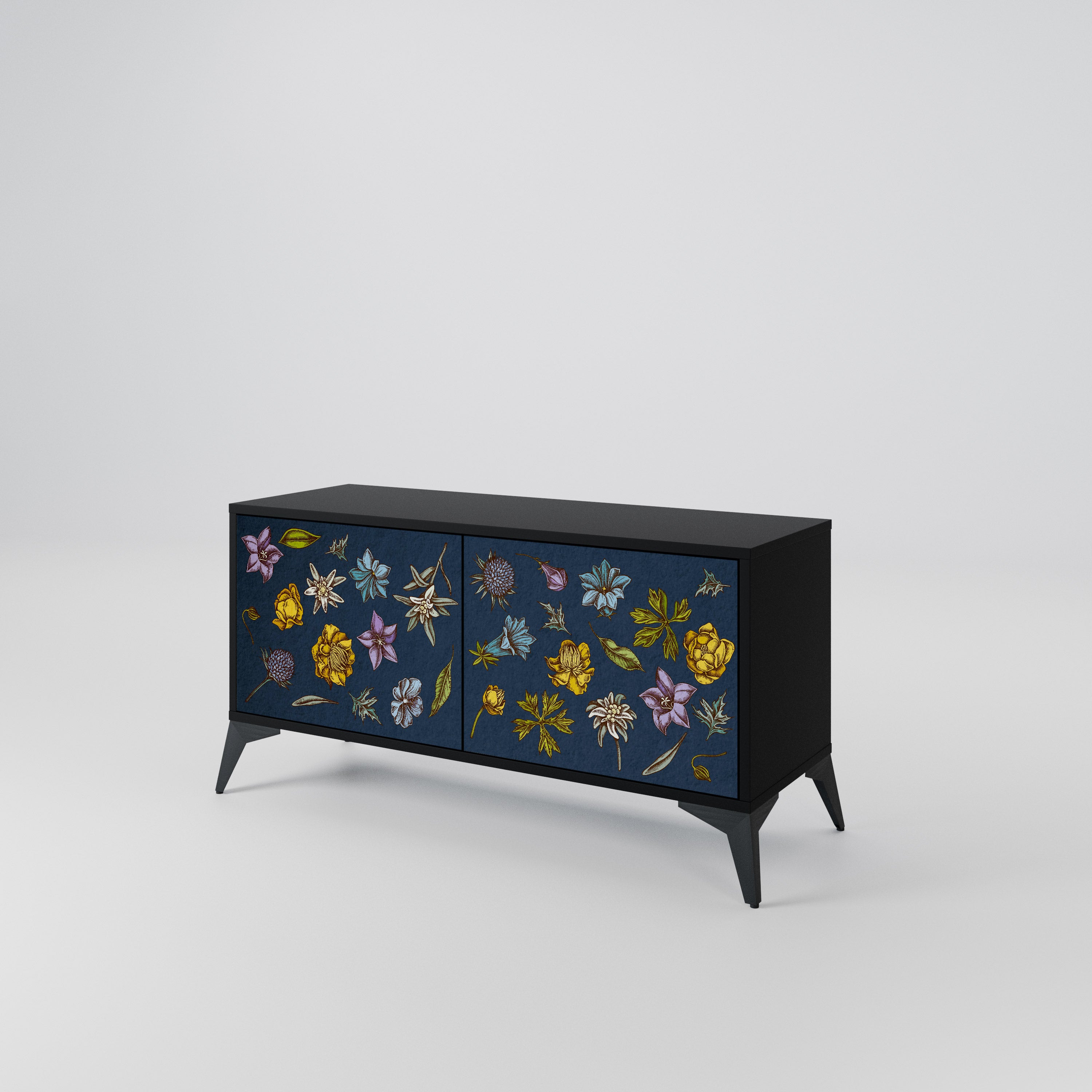 FLOWERS ON NAVY BLUE Mueble de TV Compacto de 2 puertas