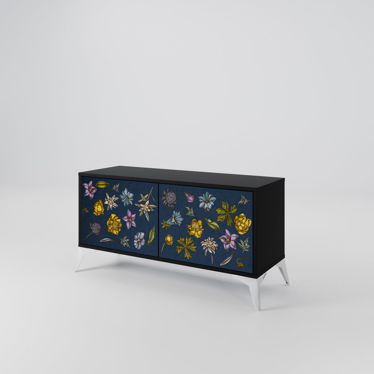 FLOWERS ON NAVY BLUE Mueble de TV Compacto de 2 puertas