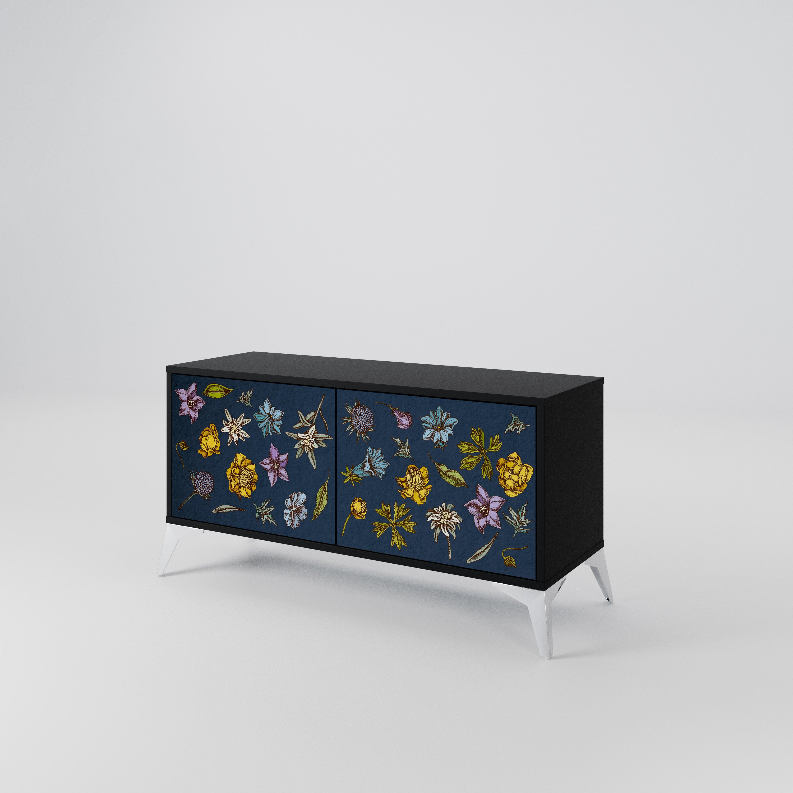 FLOWERS ON NAVY BLUE Mueble de TV Compacto de 2 puertas