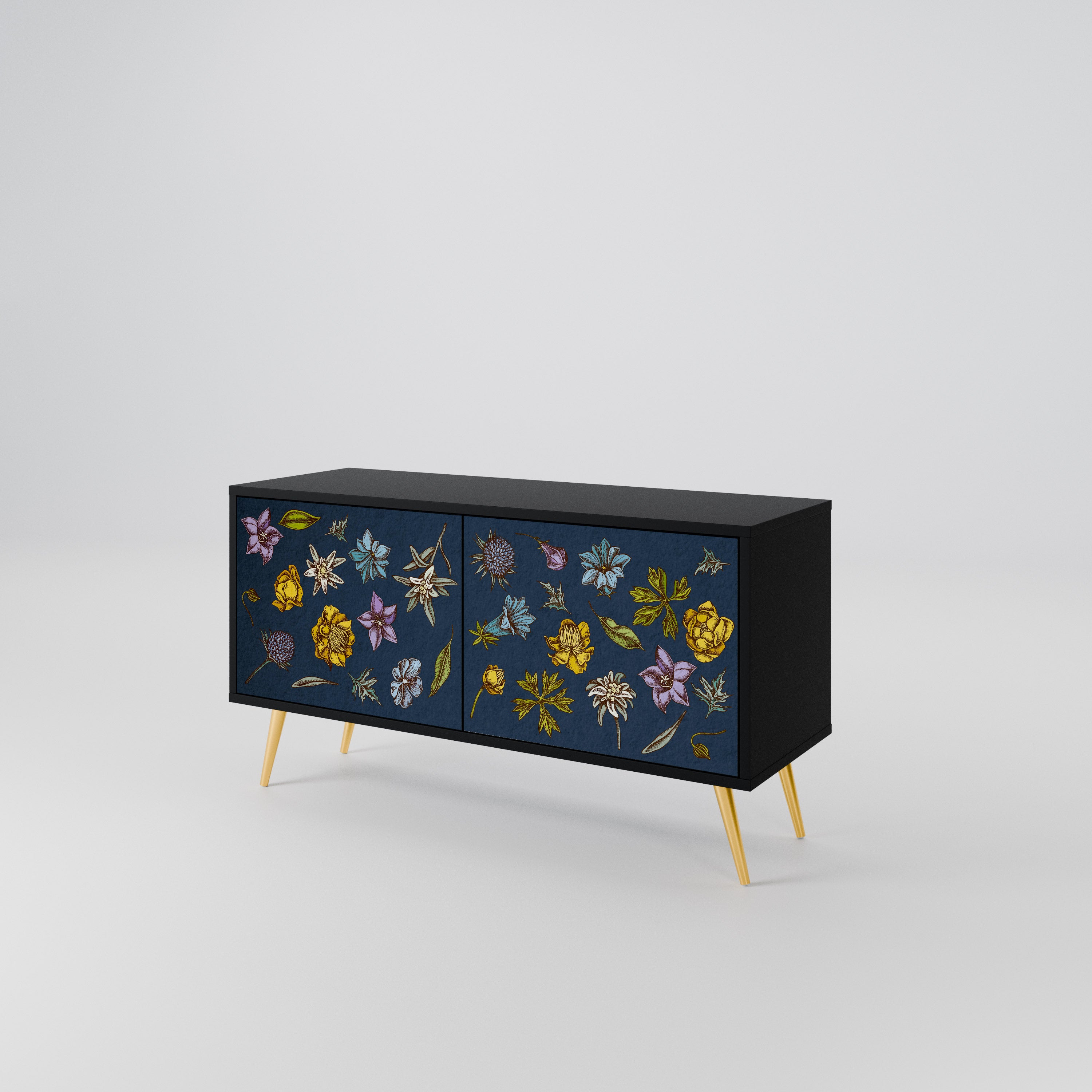 FLOWERS ON NAVY BLUE Mueble de TV Compacto de 2 puertas