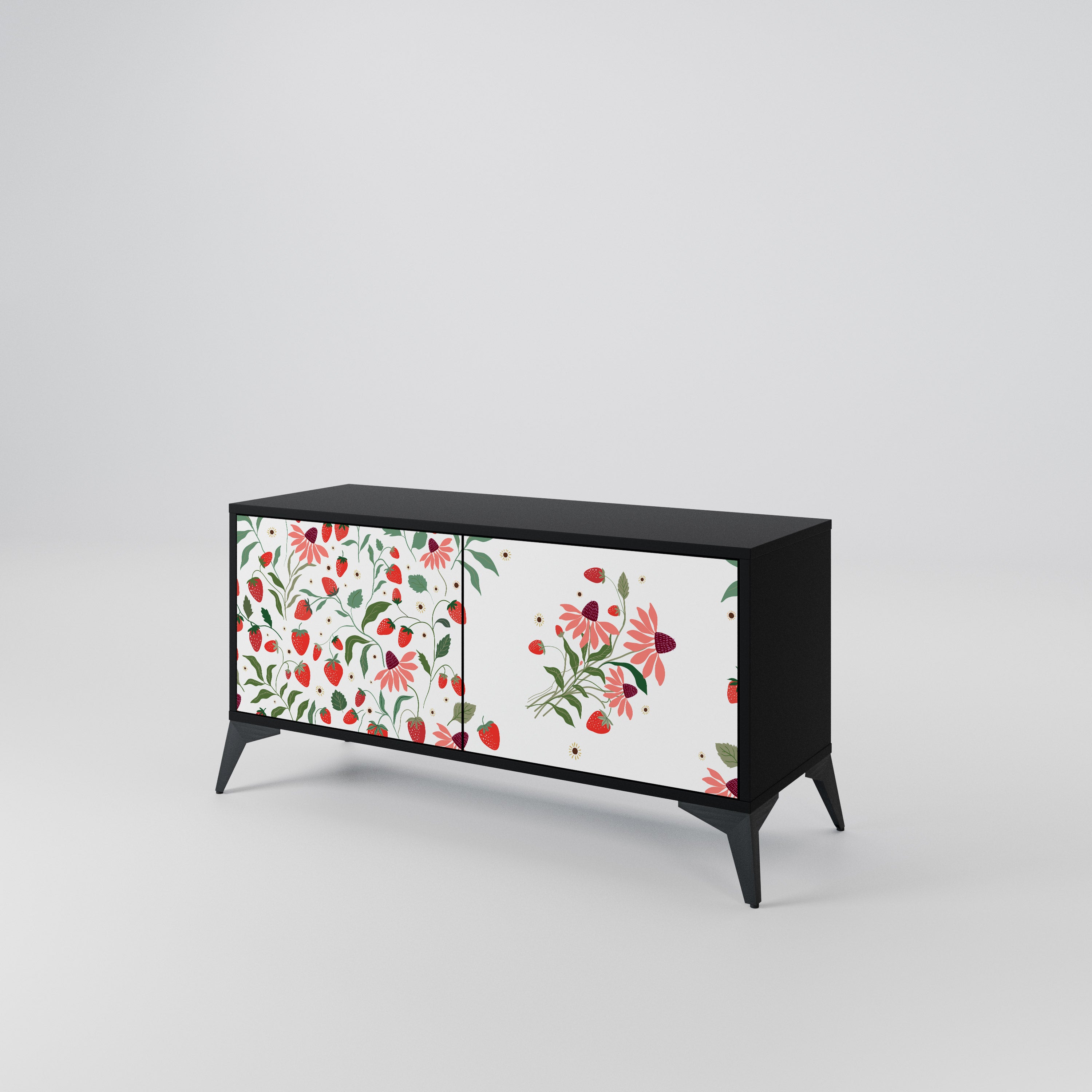 FLOWERS AND STRAWBERRIES Mueble de TV Compacto de 2 puertas