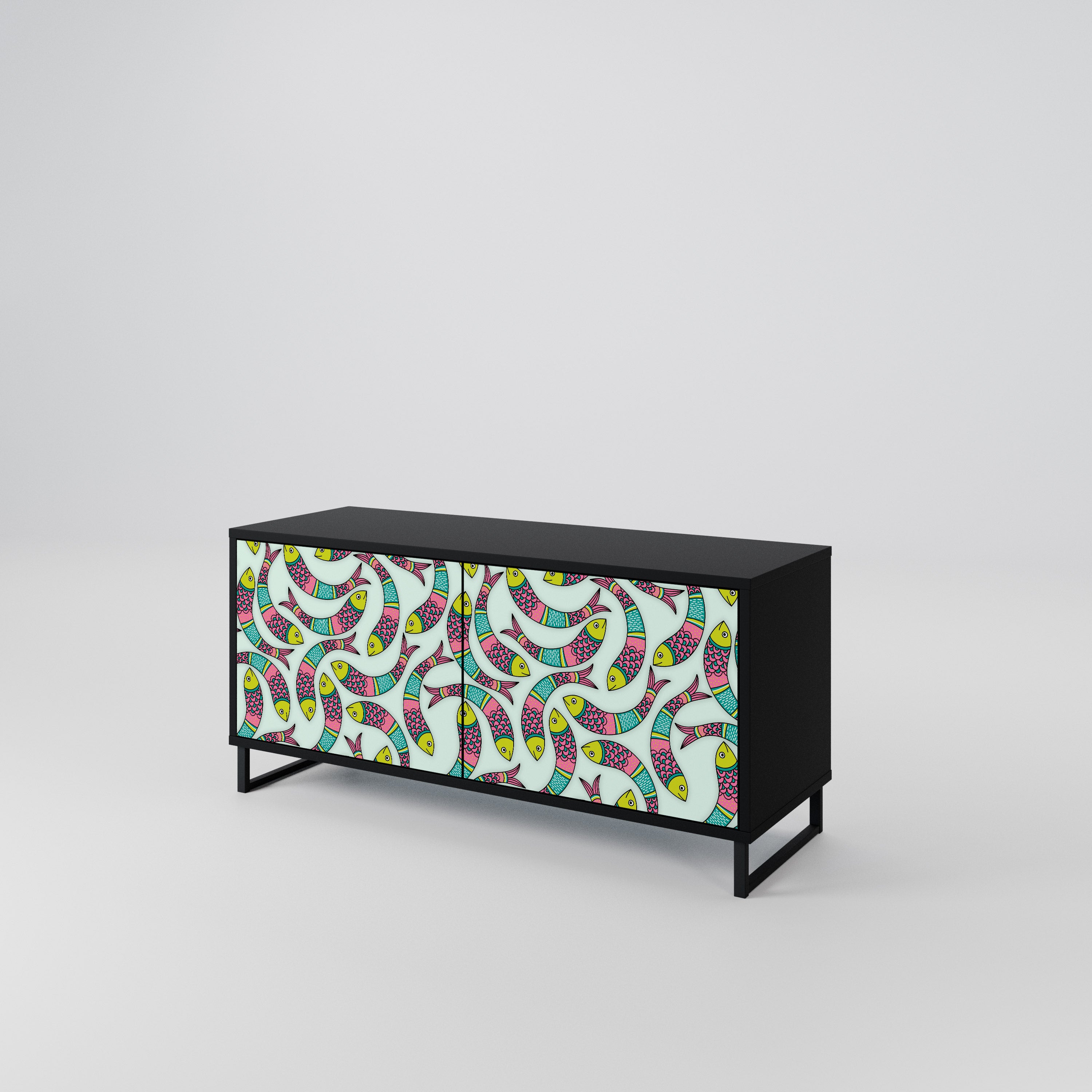 INDIAN FISH Mueble de TV Compacto de 2 puertas