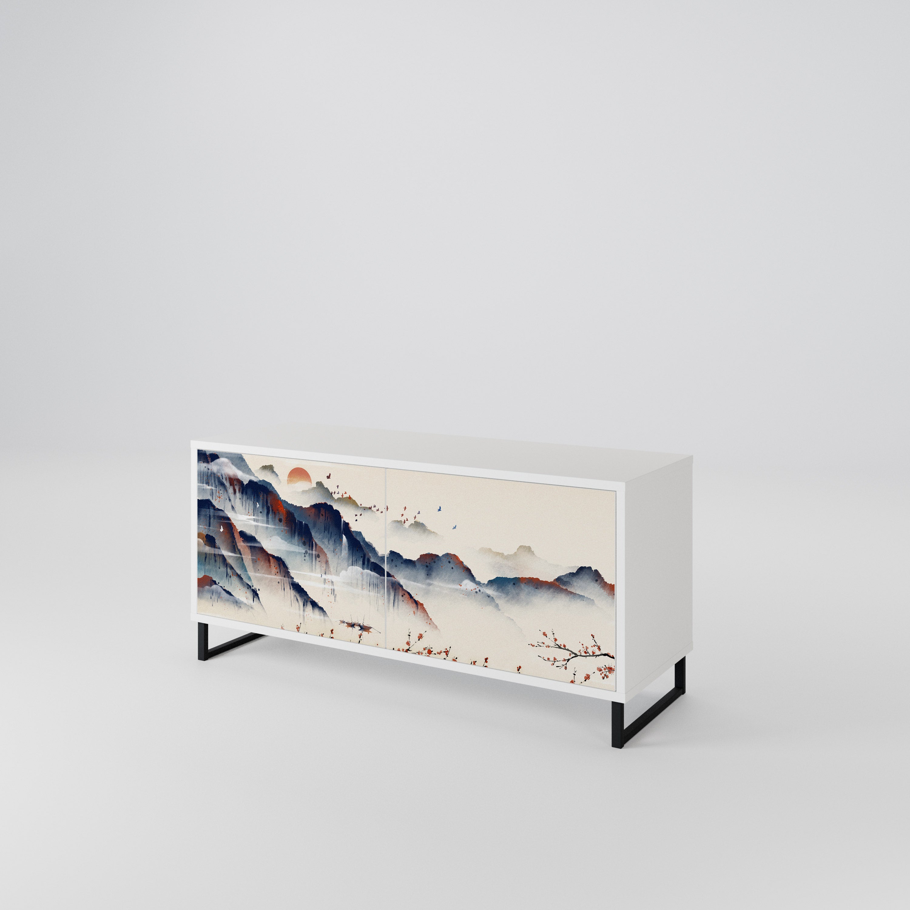 JAPANESE LANDSCAPE Compact 2-Door TV Cabinet