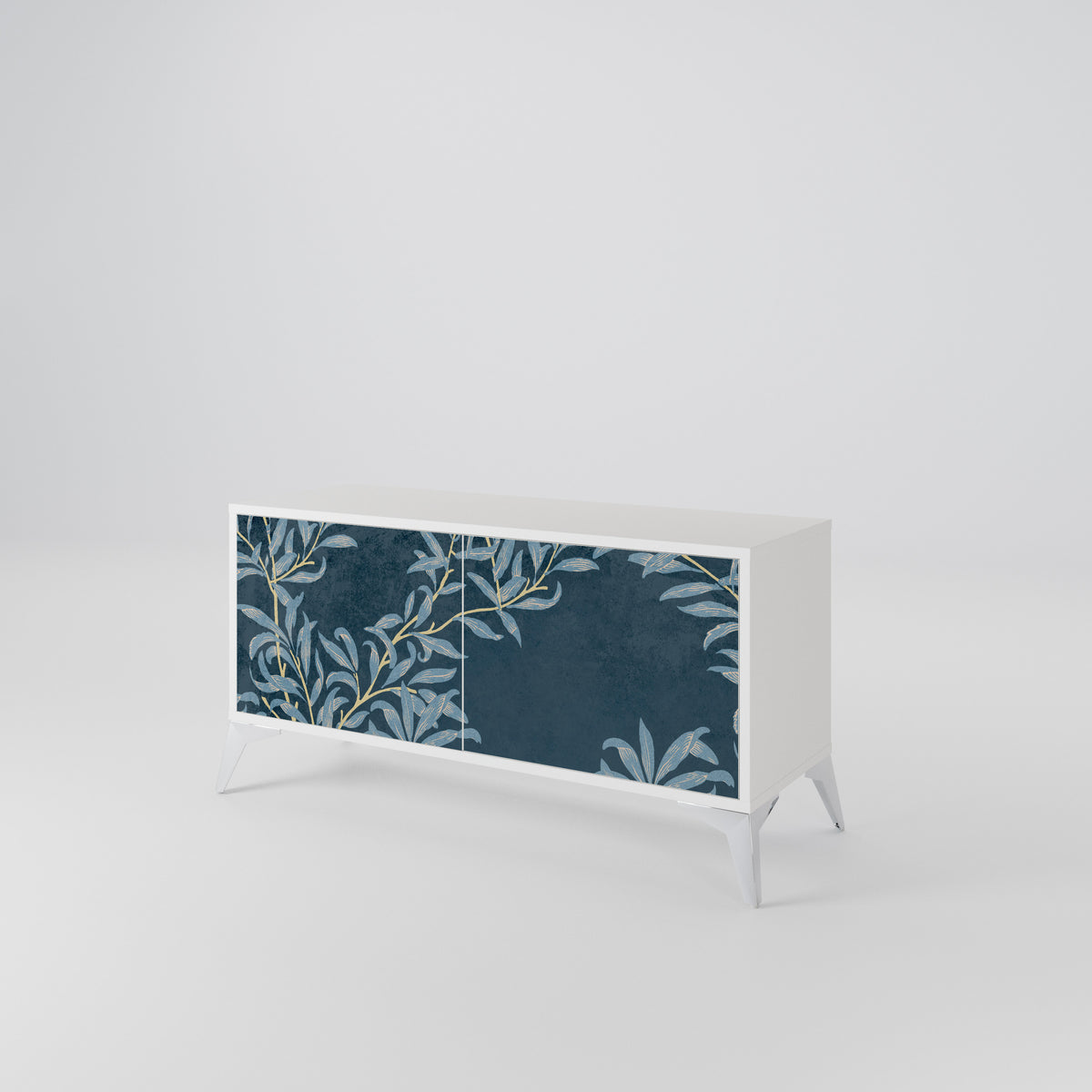 BLUE LEAVES Mueble de TV Compacto de 2 puertas