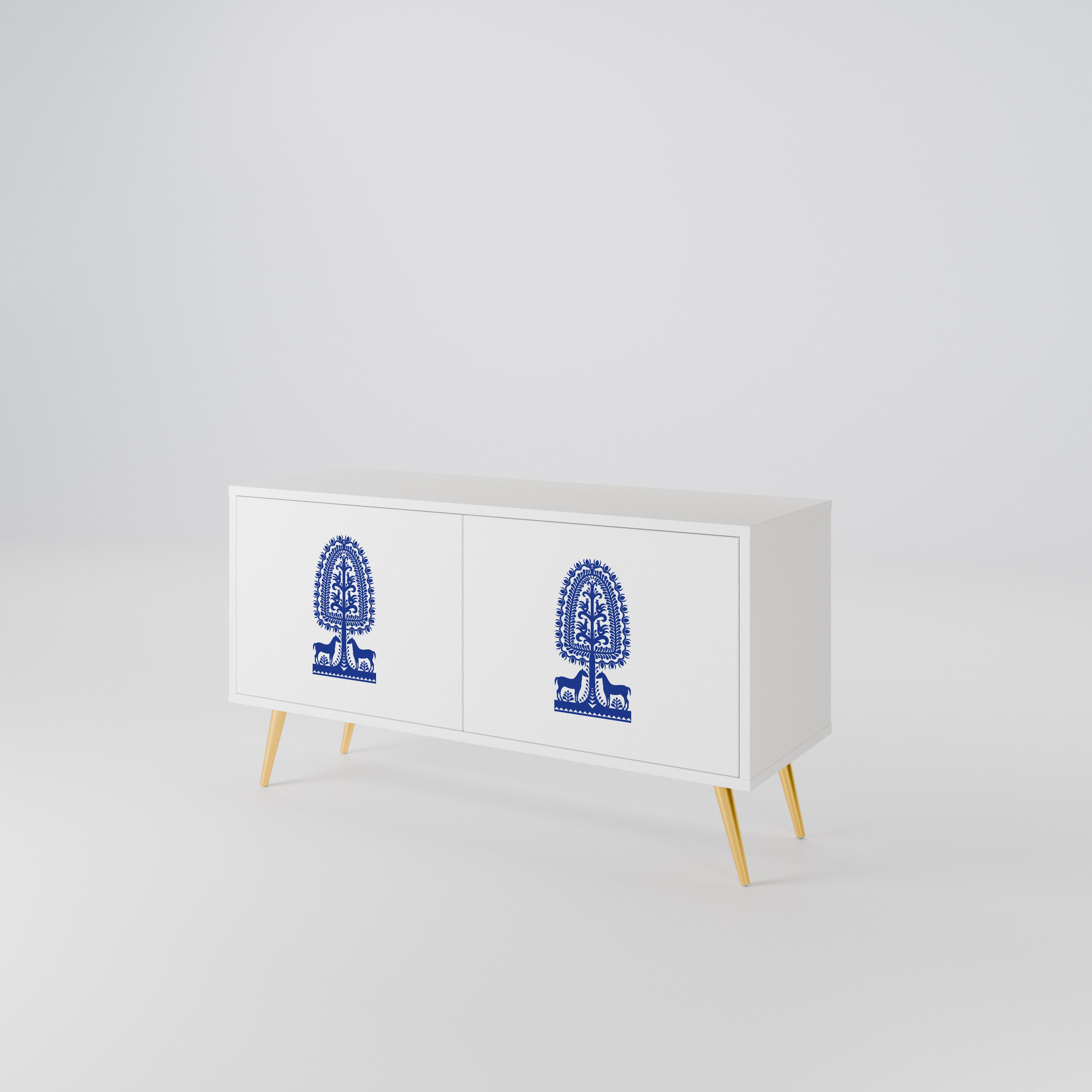 POLISH FOLK ART Mueble de TV Compacto de 2 puertas