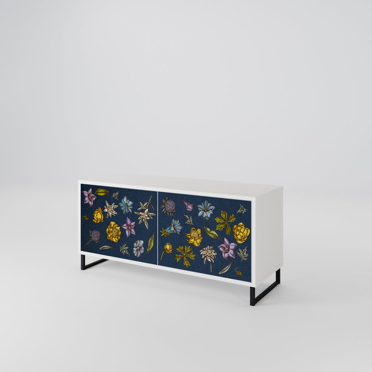 FLOWERS ON NAVY BLUE Mueble de TV Compacto de 2 puertas