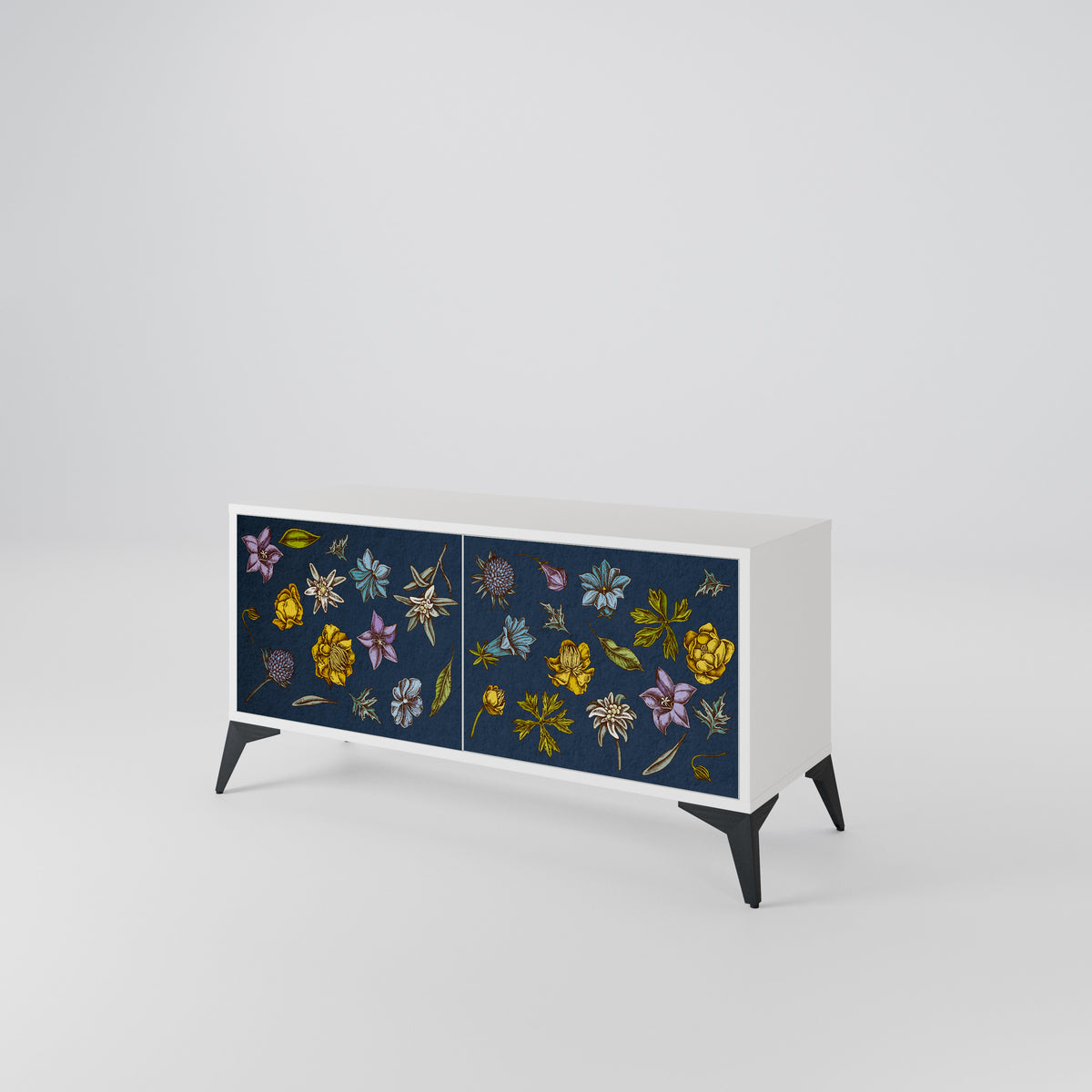 FLOWERS ON NAVY BLUE Mueble de TV Compacto de 2 puertas
