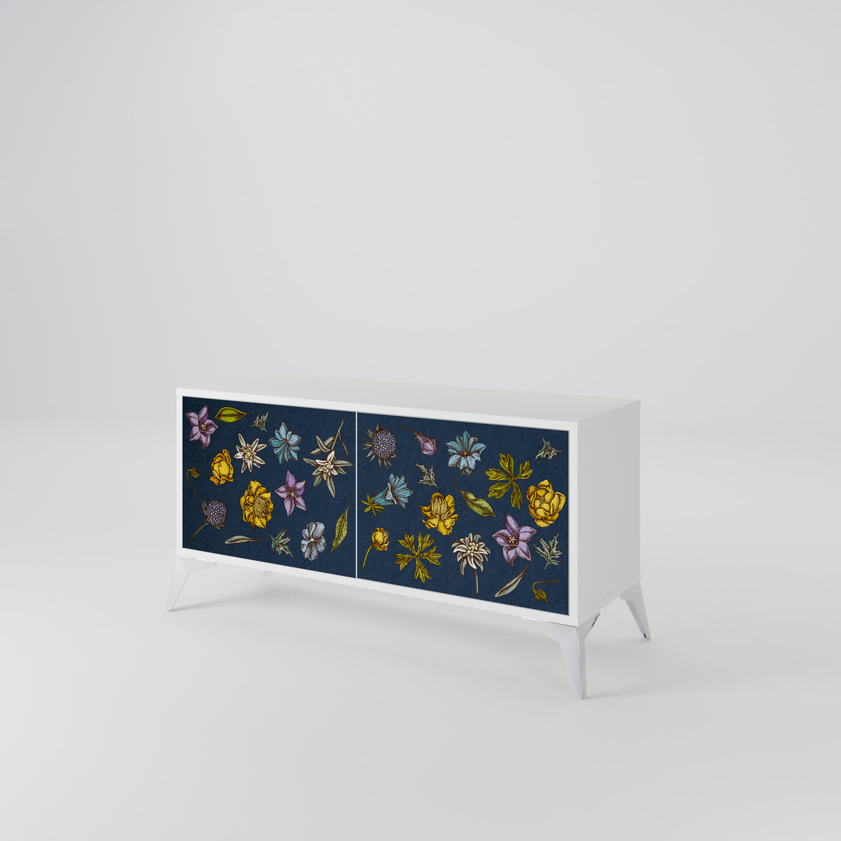 FLOWERS ON NAVY BLUE Mueble de TV Compacto de 2 puertas