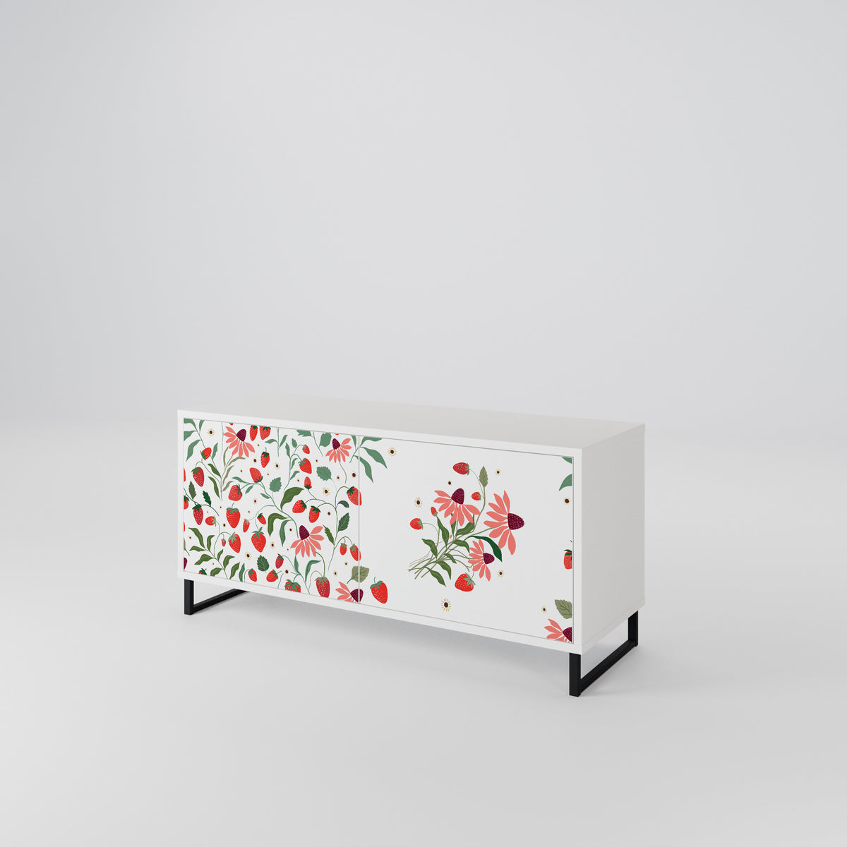 FLOWERS AND STRAWBERRIES Mueble de TV Compacto de 2 puertas