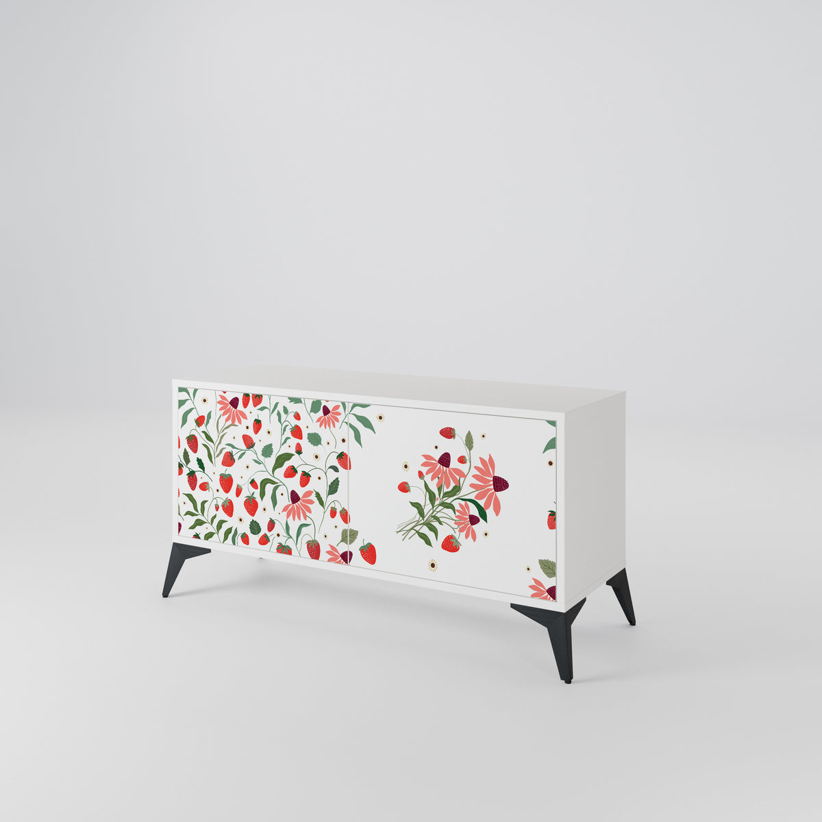 FLOWERS AND STRAWBERRIES Mueble de TV Compacto de 2 puertas