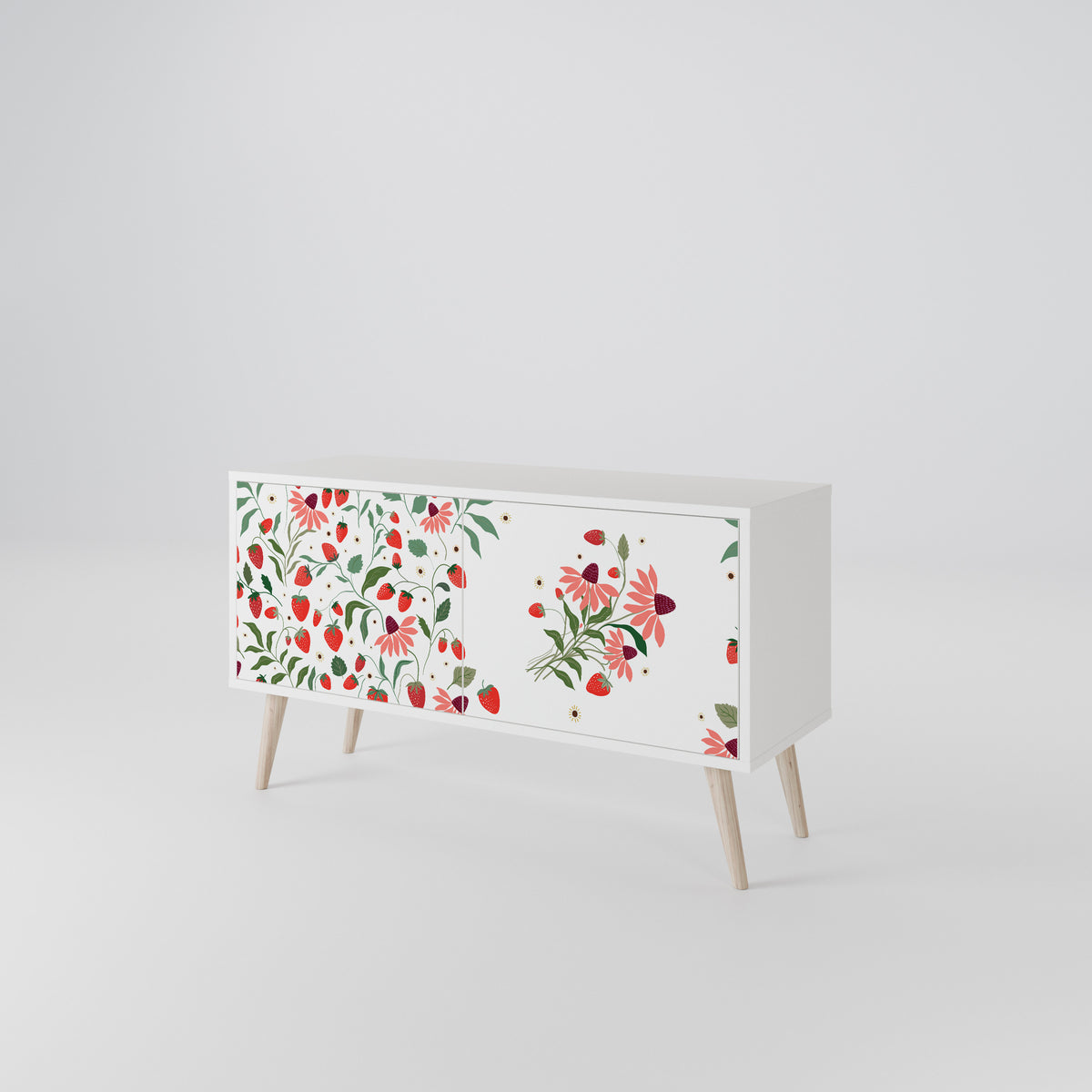 FLOWERS AND STRAWBERRIES Mueble de TV Compacto de 2 puertas