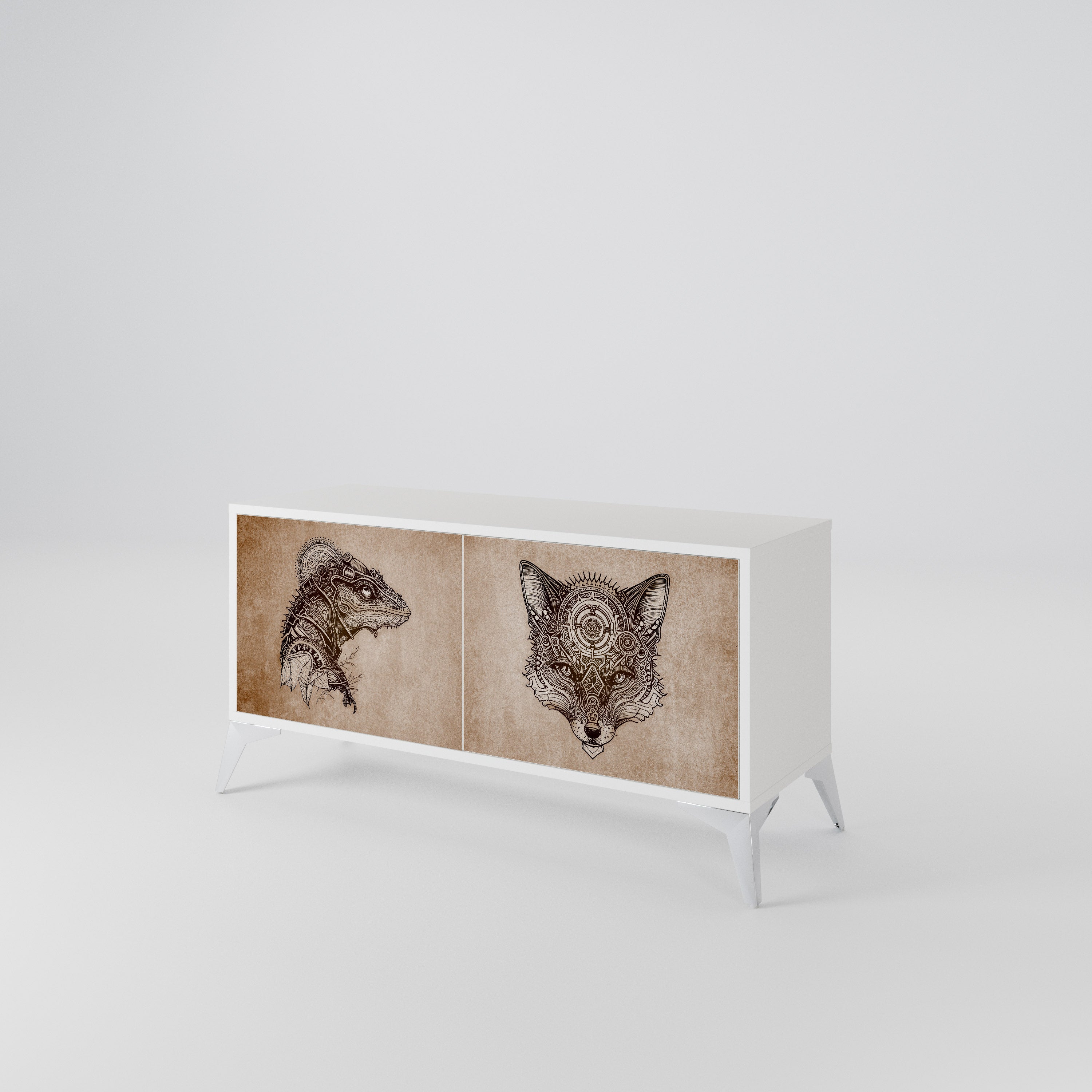 STEAMPUNK CLAN Mueble de TV Compacto de 2 puertas