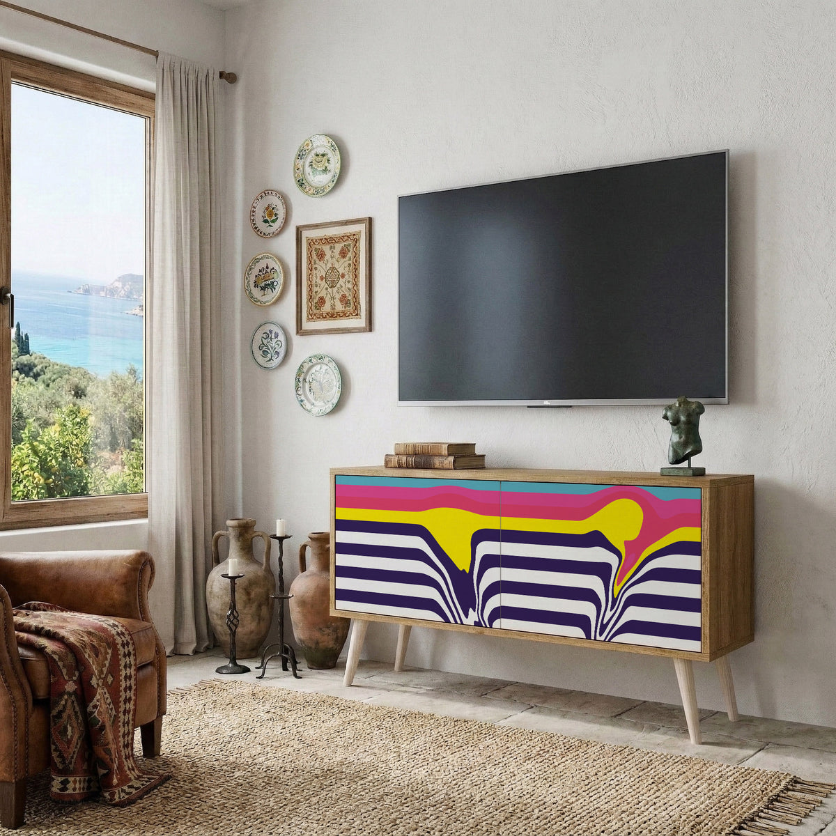 COLORFUL DIVERSION Mueble de TV Compacto de 2 puertas