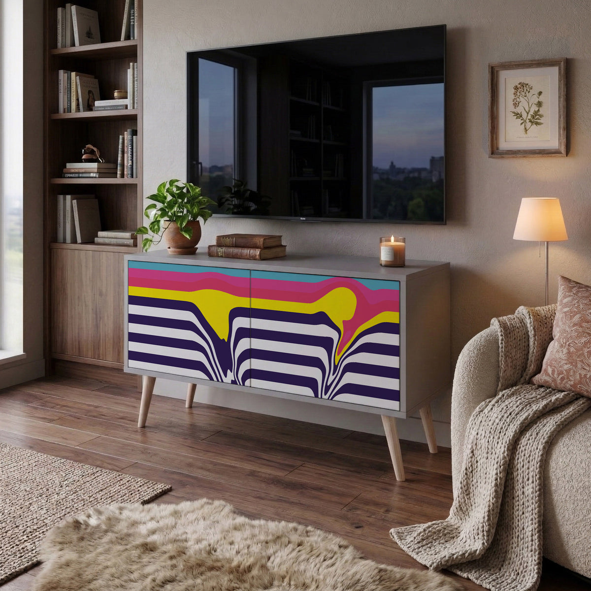 COLORFUL DIVERSION Mueble de TV Compacto de 2 puertas