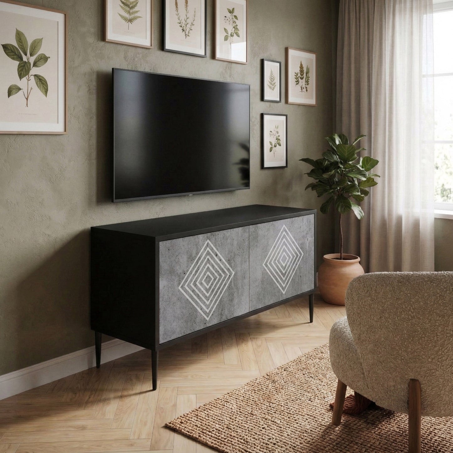 POLYGONAL ARTISTRY Mueble de TV Compacto de 2 puertas