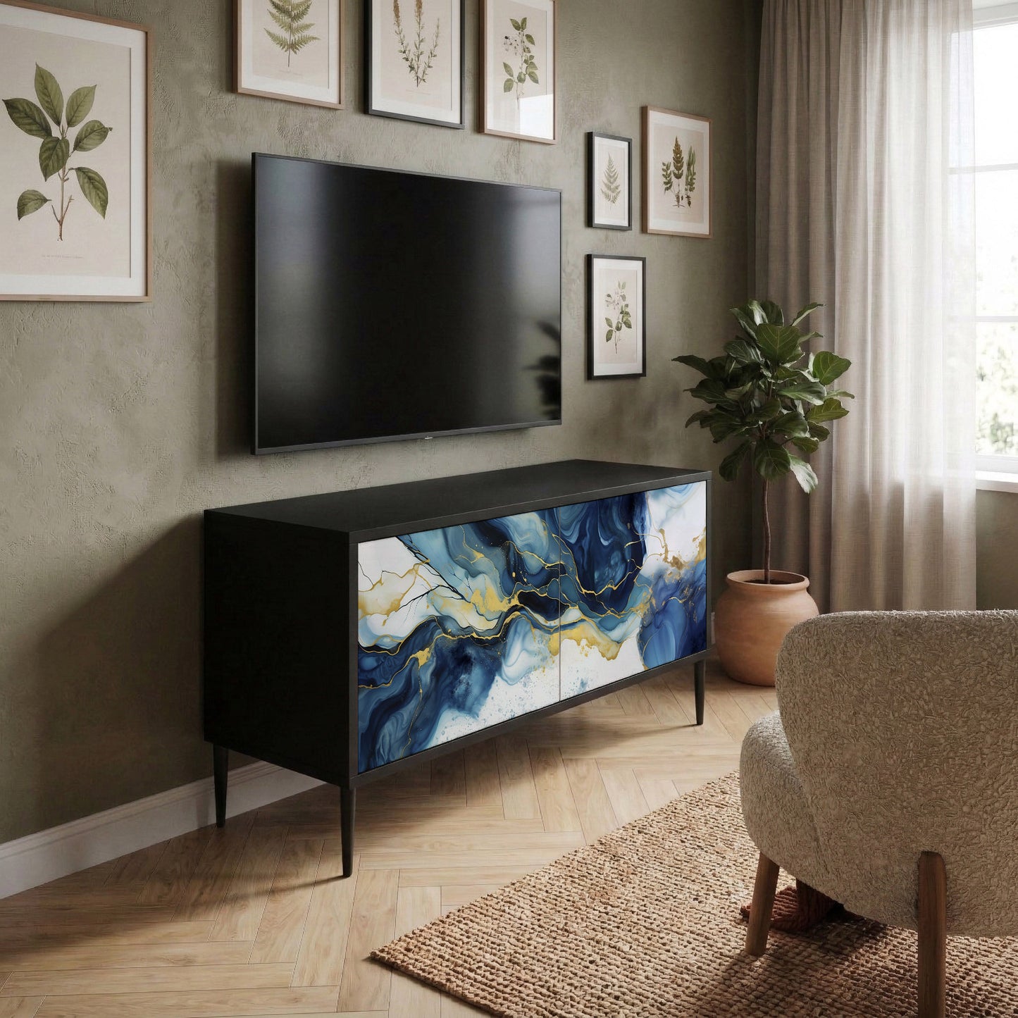INKY MARBLE Mueble de TV Compacto de 2 puertas