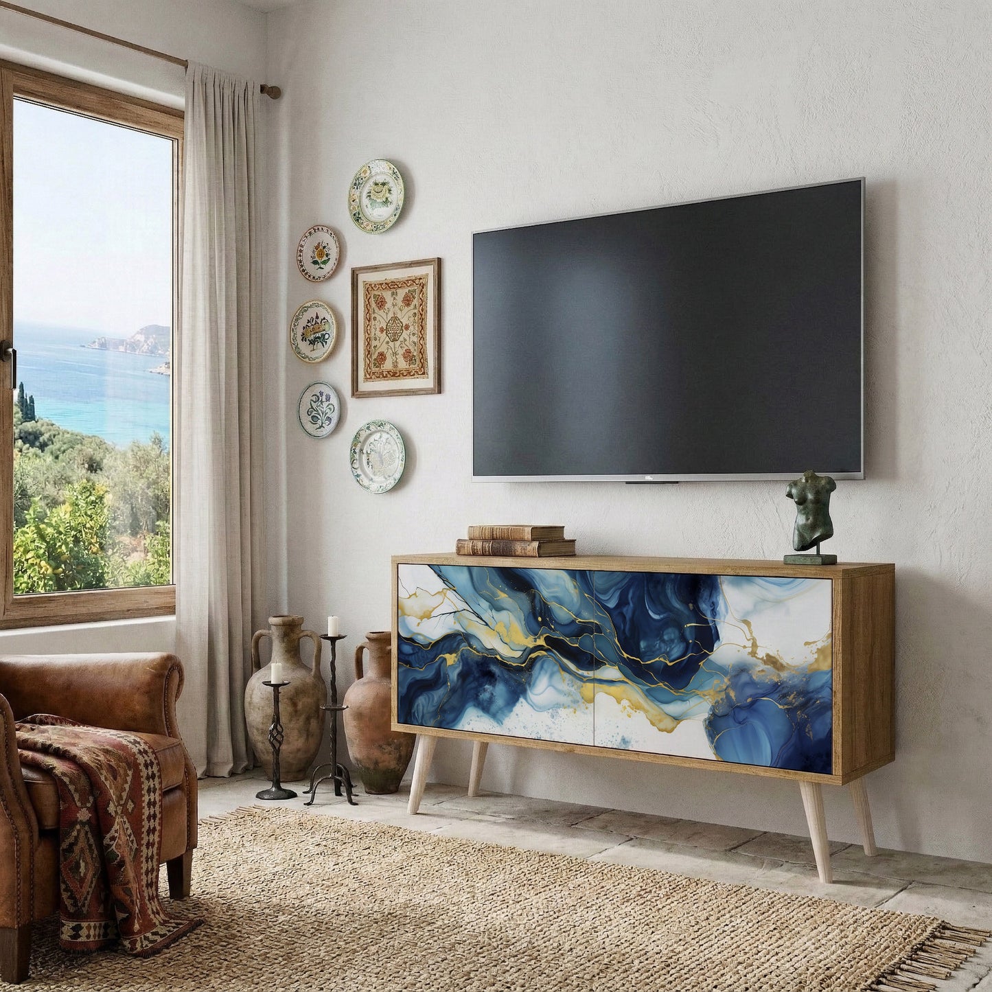 INKY MARBLE Mueble de TV Compacto de 2 puertas