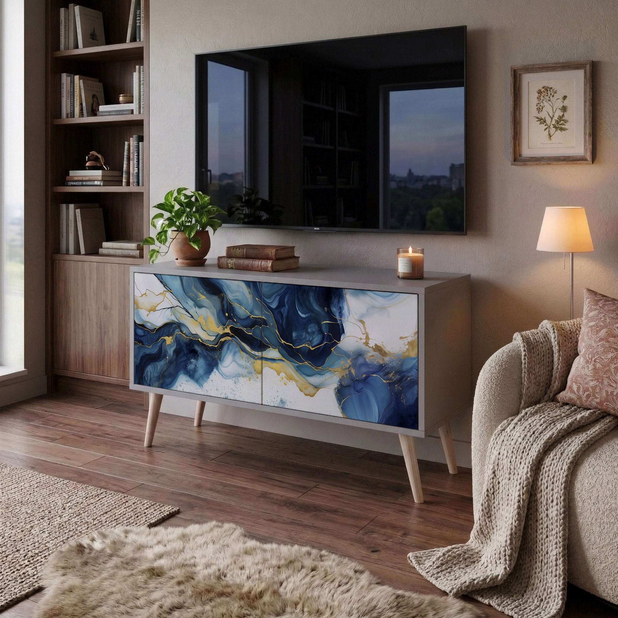 INKY MARBLE Compact 2-Door TV Cabinet