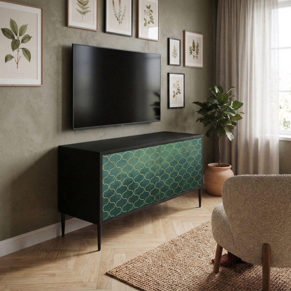 TESSELATED GREENERY Mueble de TV Compacto de 2 puertas
