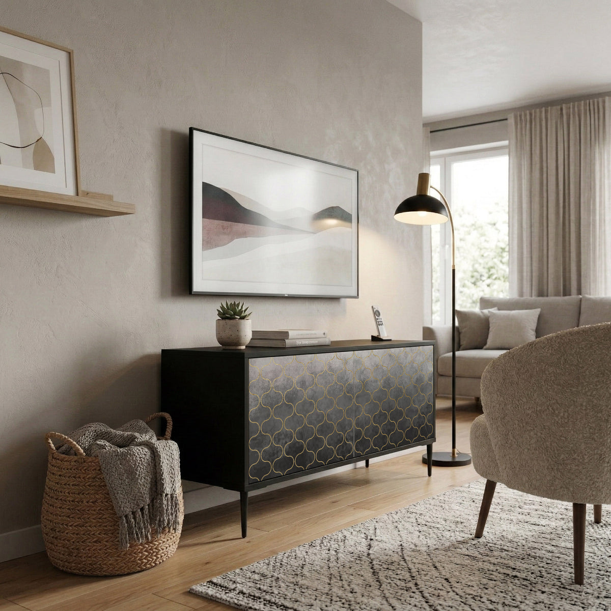 TESSELATED GRAYISH Mueble de TV Compacto de 2 puertas