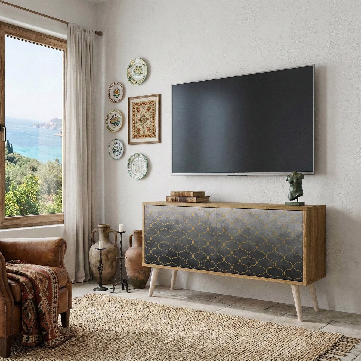 TESSELATED GRAYISH Mueble de TV Compacto de 2 puertas