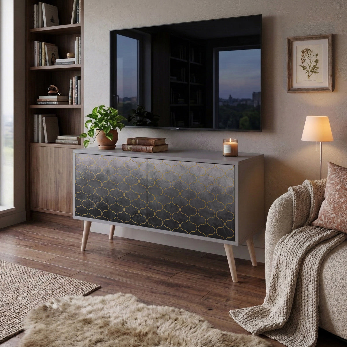 TESSELATED GRAYISH Mueble de TV Compacto de 2 puertas