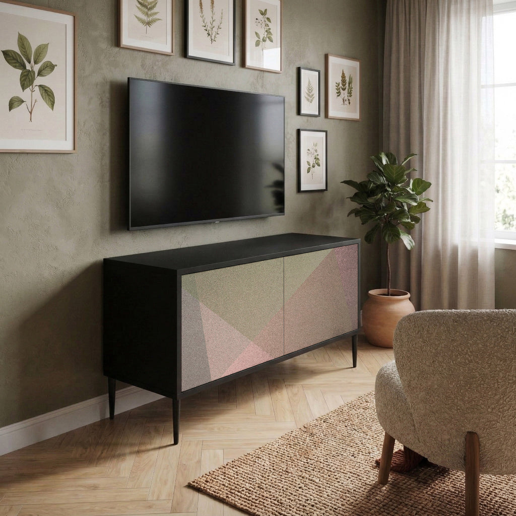 BEIGE GEOMETRY Mueble de TV Compacto de 2 puertas