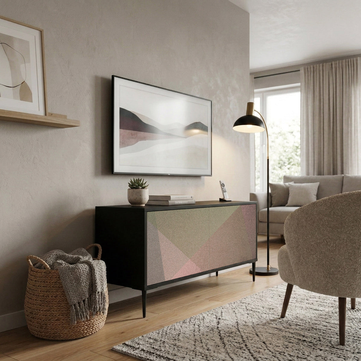 BEIGE GEOMETRY Mueble de TV Compacto de 2 puertas