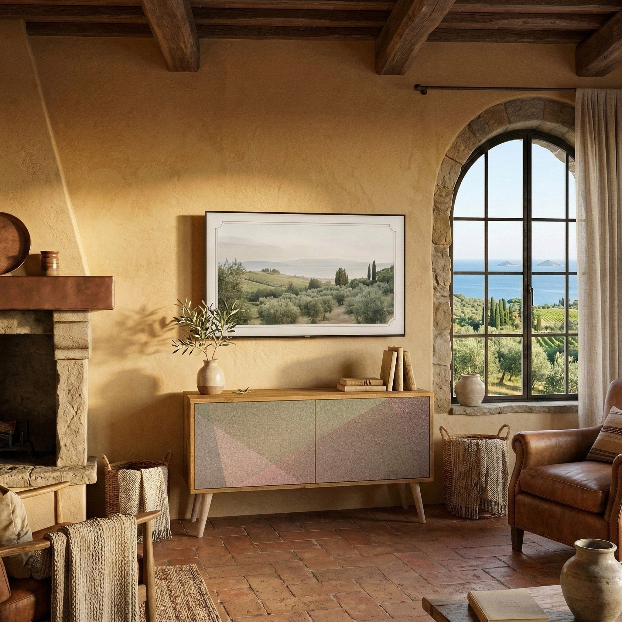 BEIGE GEOMETRY Mueble de TV Compacto de 2 puertas