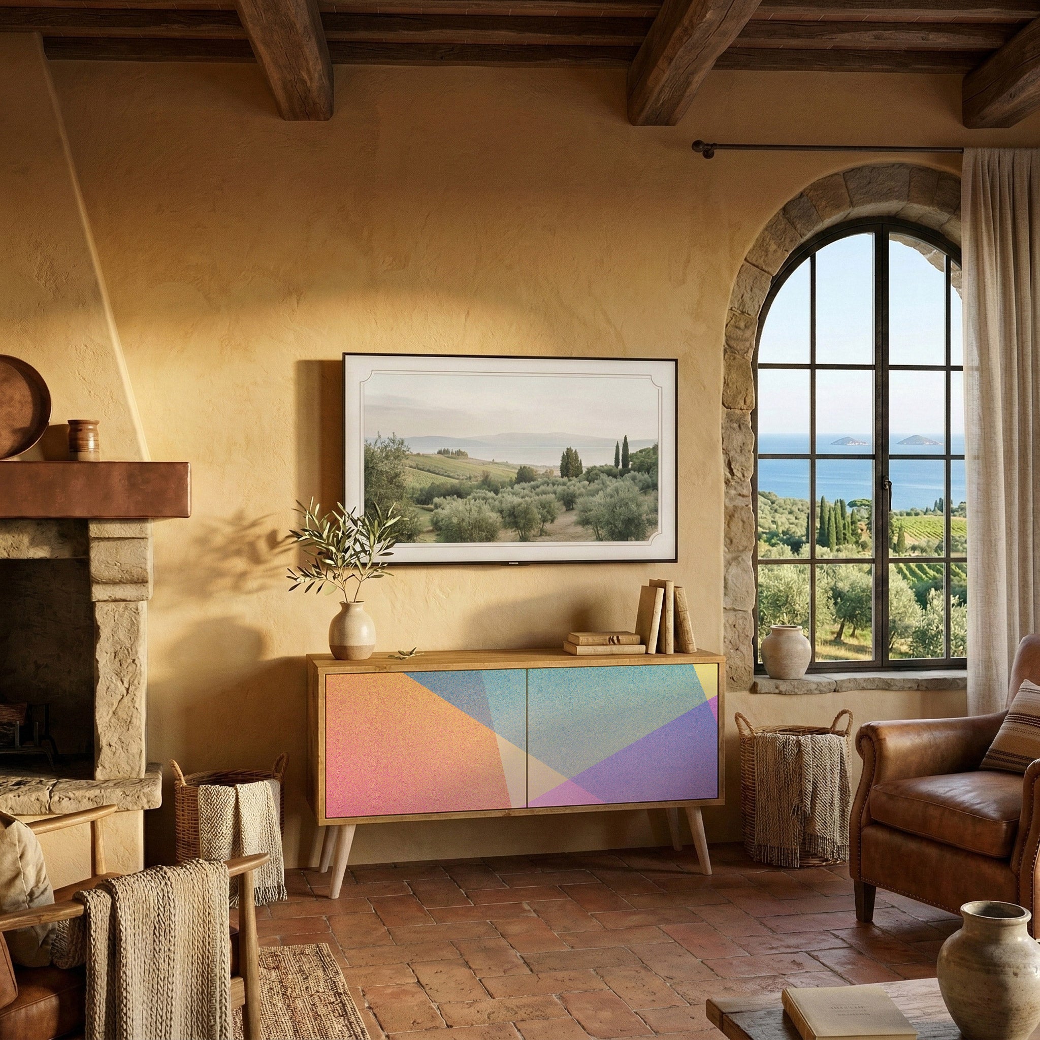 BRIGHT GEOMETRY Mueble de TV Compacto de 2 puertas