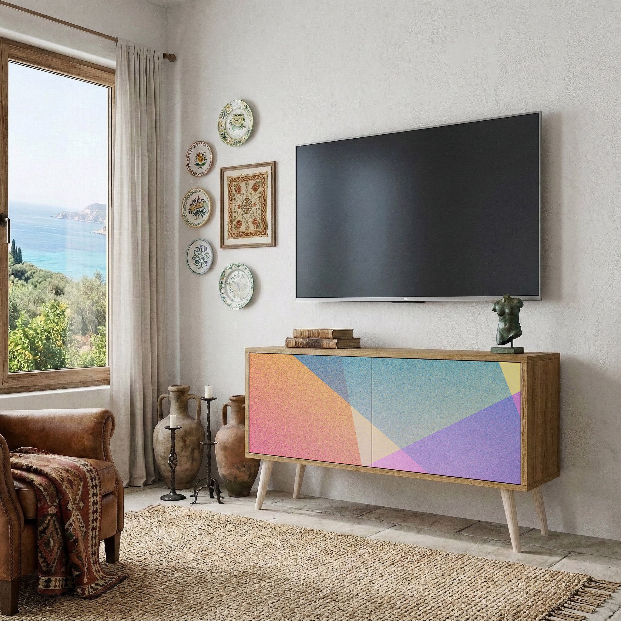 BRIGHT GEOMETRY Mueble de TV Compacto de 2 puertas