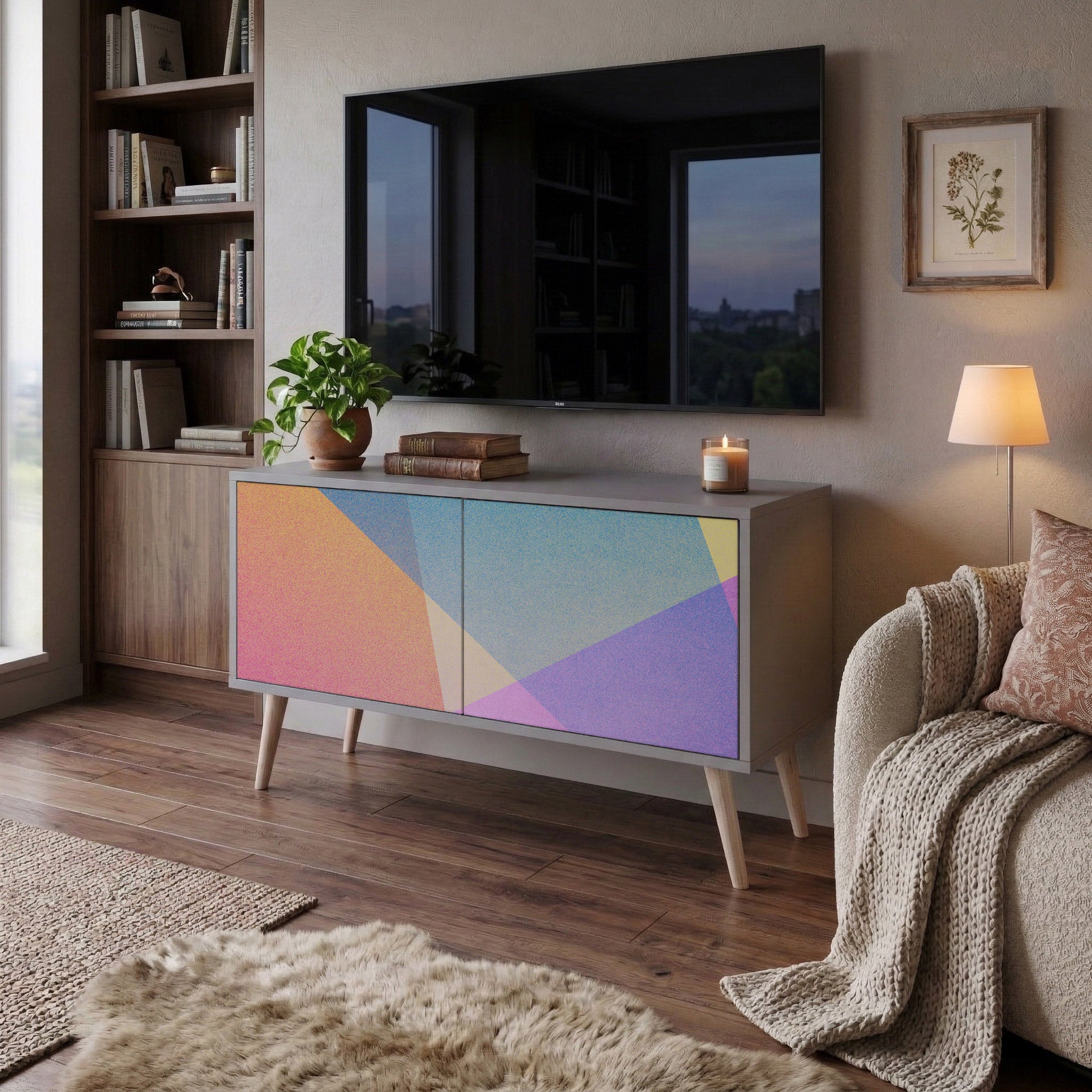 BRIGHT GEOMETRY Mueble de TV Compacto de 2 puertas