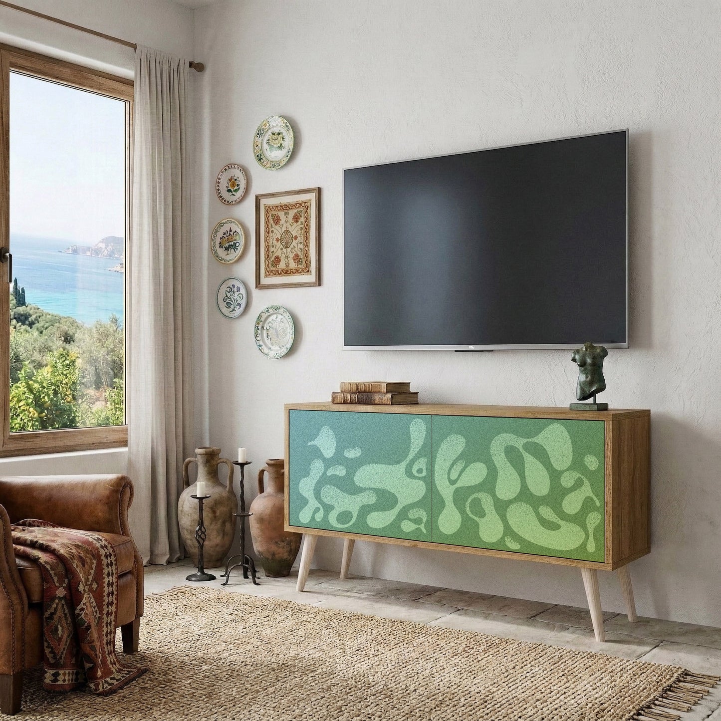 IRREGULAR BLUE Mueble de TV Compacto de 2 puertas