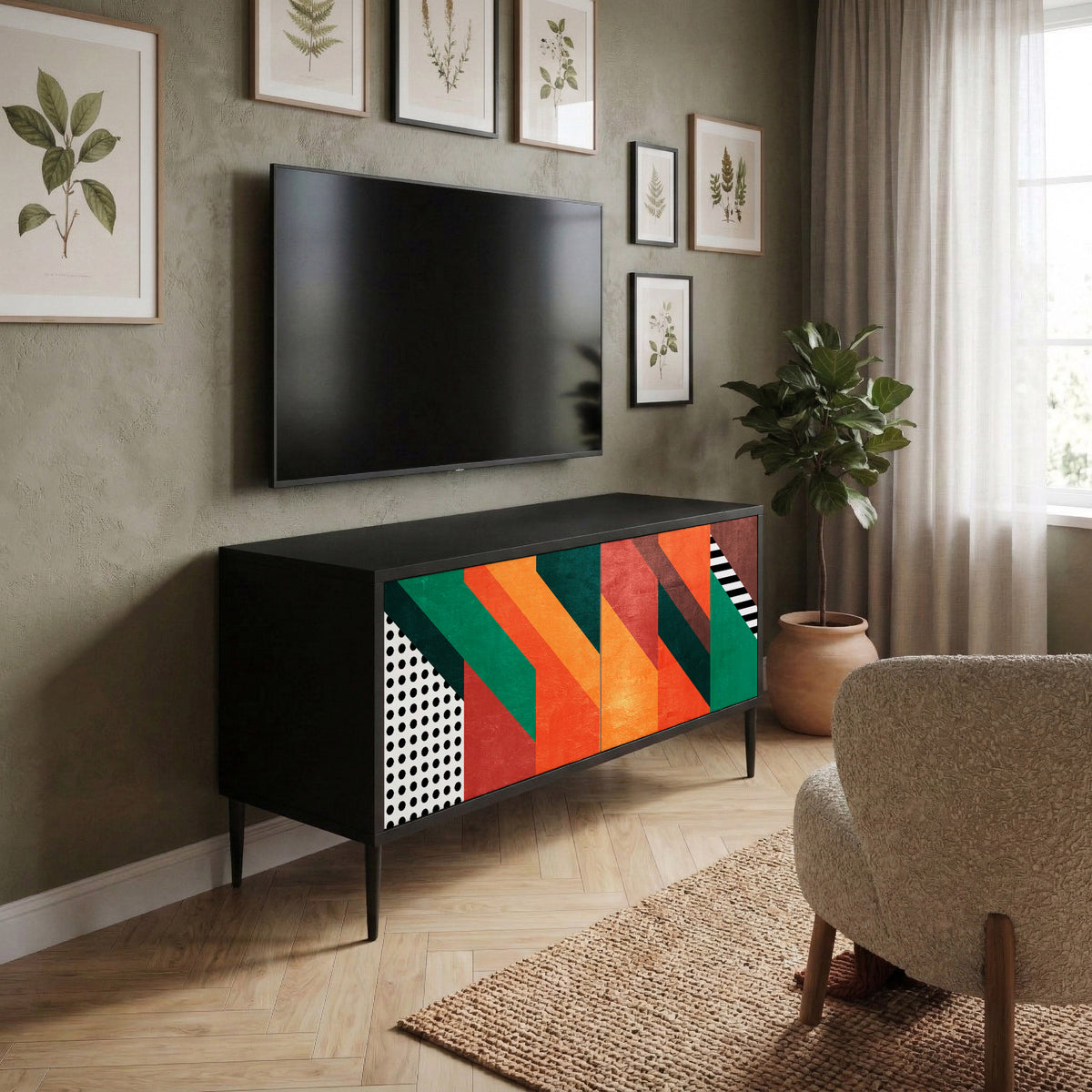 MAKESHIFT ARTISTRY Mueble de TV Compacto de 2 puertas