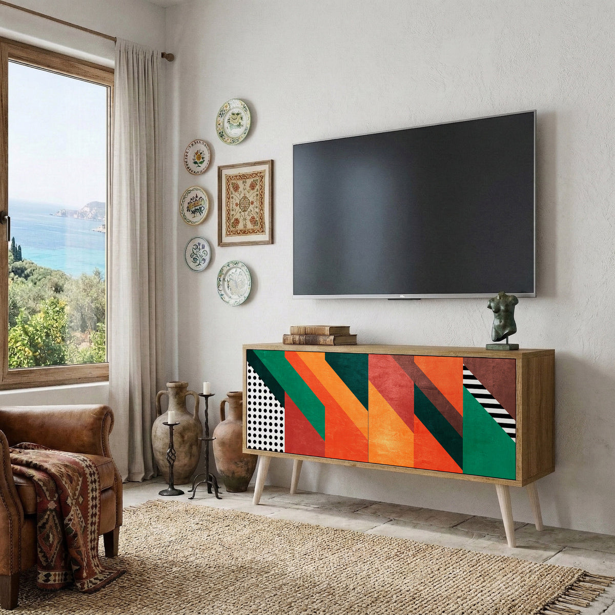 MAKESHIFT ARTISTRY Mueble de TV Compacto de 2 puertas