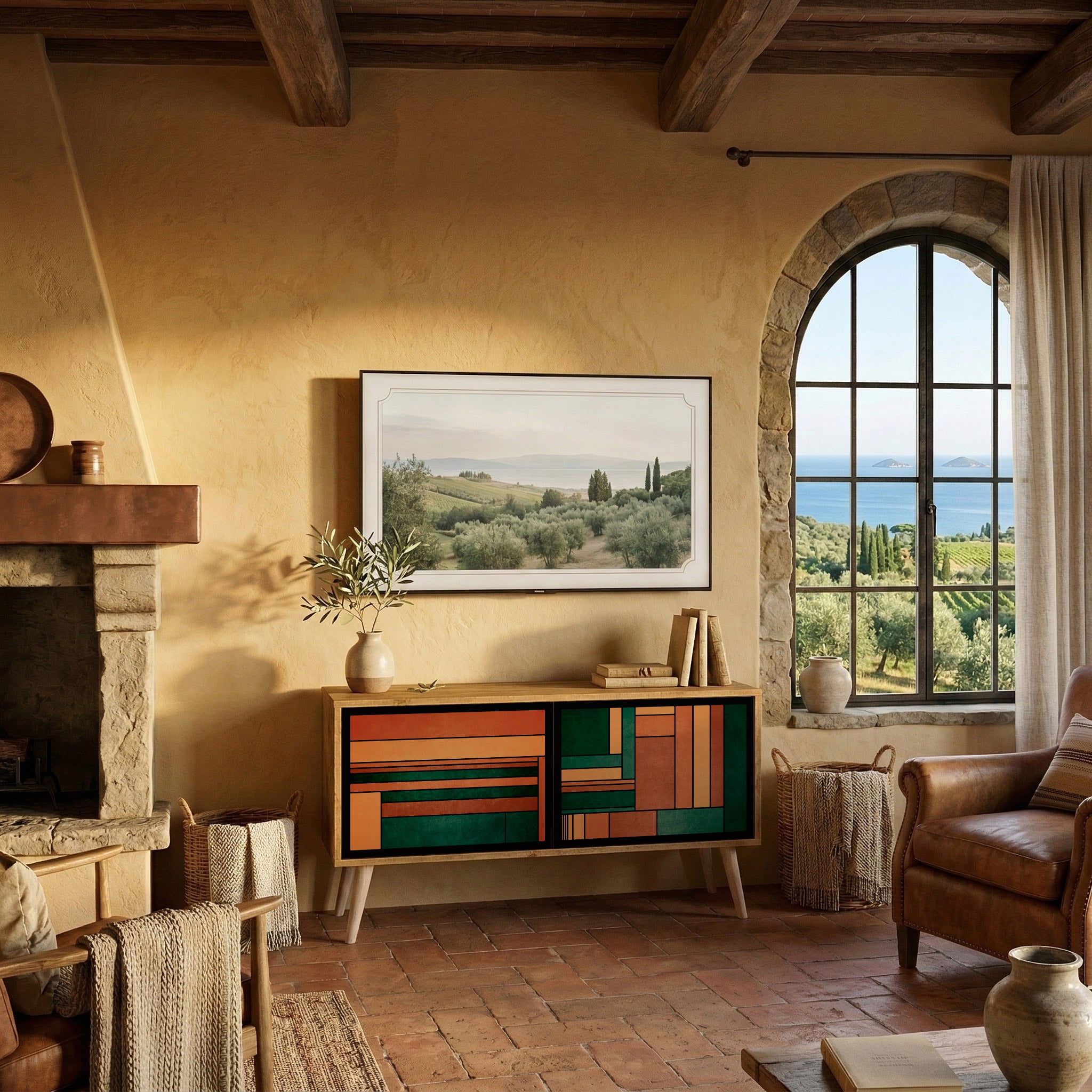 EARTHY FIGURES Mueble de TV Compacto de 2 puertas