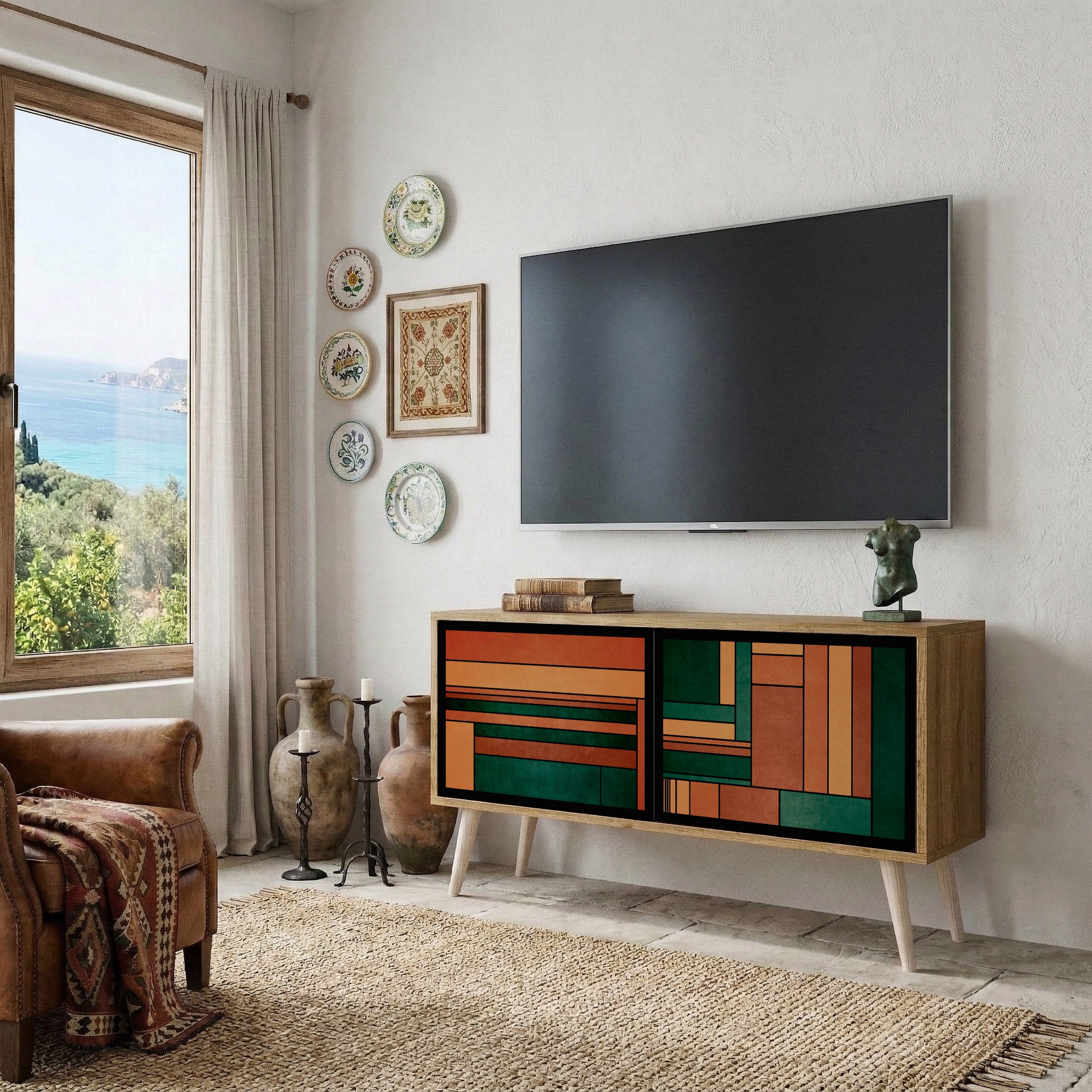 EARTHY FIGURES Mueble de TV Compacto de 2 puertas