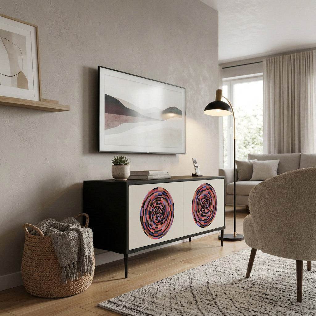 BROWN CIRCLES Mueble de TV Compacto de 2 puertas