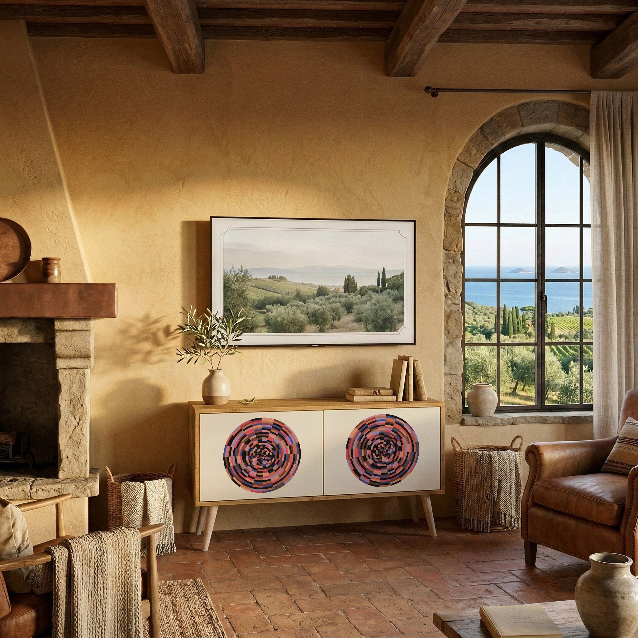 BROWN CIRCLES Mueble de TV Compacto de 2 puertas