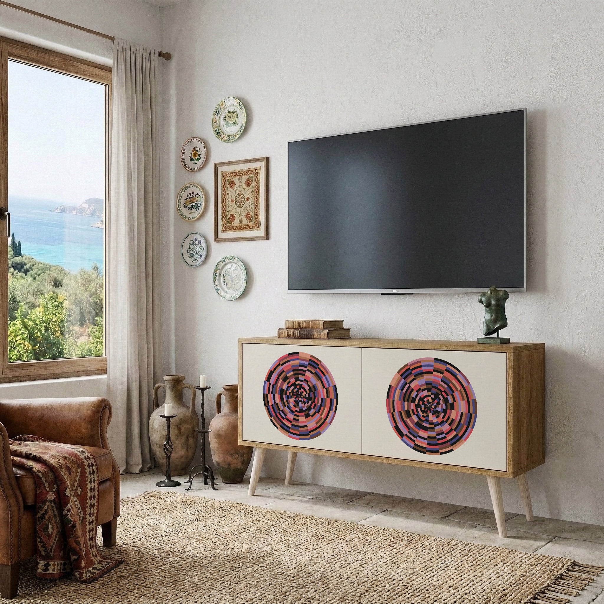 BROWN CIRCLES Mueble de TV Compacto de 2 puertas