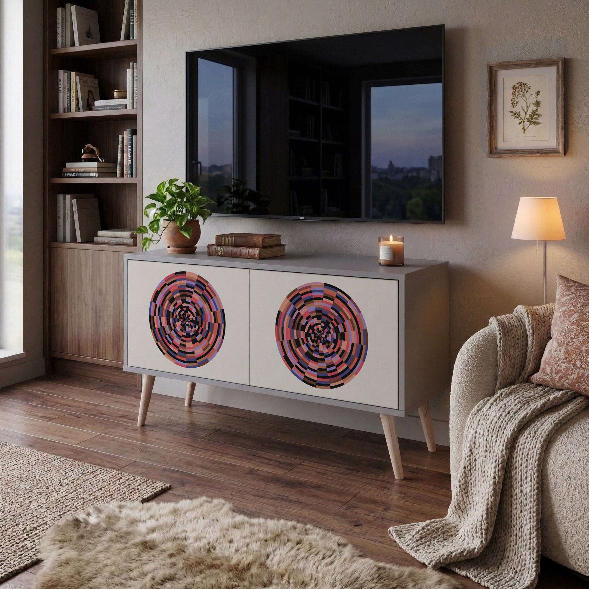 BROWN CIRCLES Mueble de TV Compacto de 2 puertas