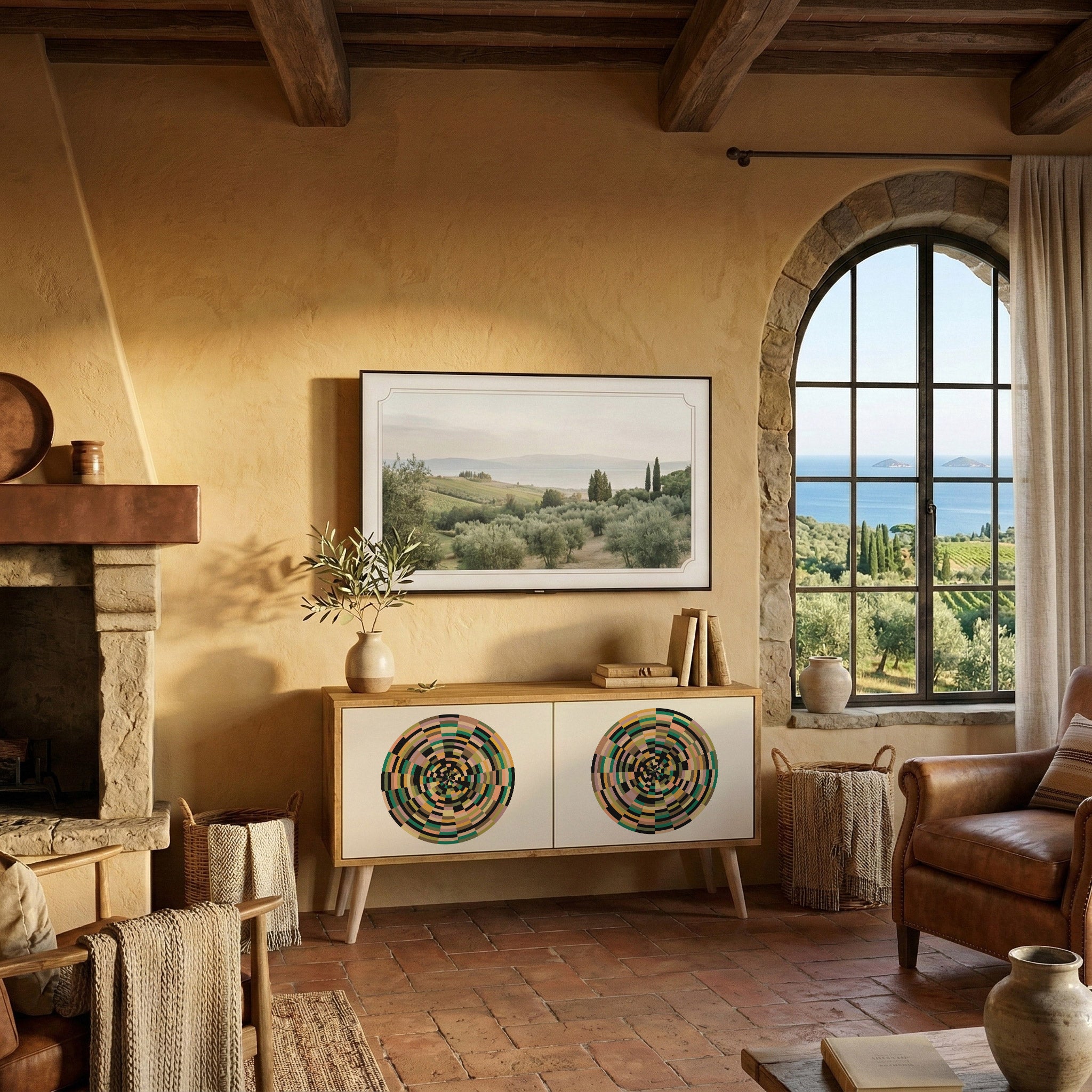 GREEN CIRCLES Mueble de TV Compacto de 2 puertas