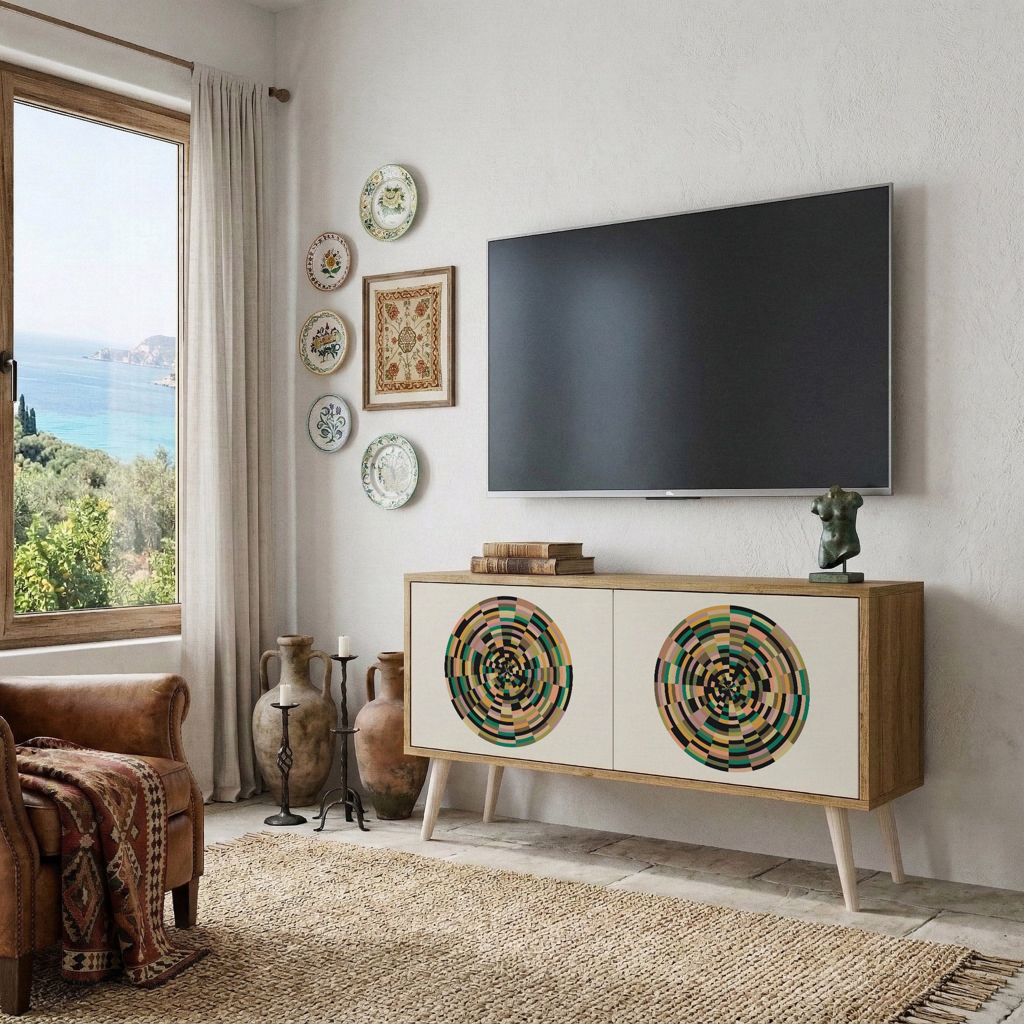 GREEN CIRCLES Mueble de TV Compacto de 2 puertas