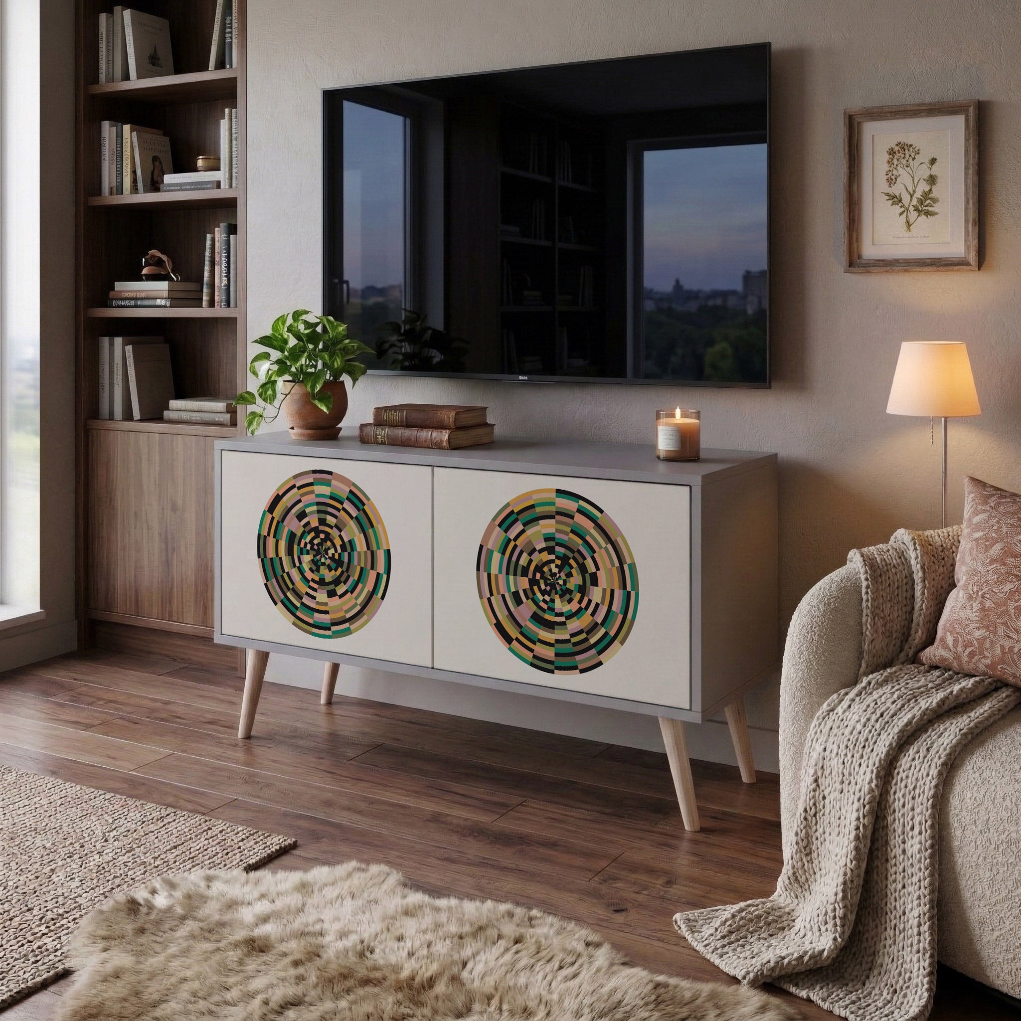 GREEN CIRCLES Mueble de TV Compacto de 2 puertas