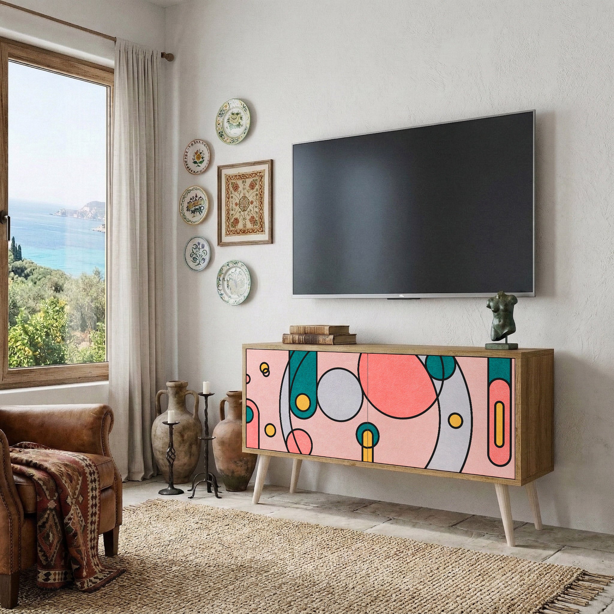 GOSSAMER ECHOES Mueble de TV Compacto de 2 puertas