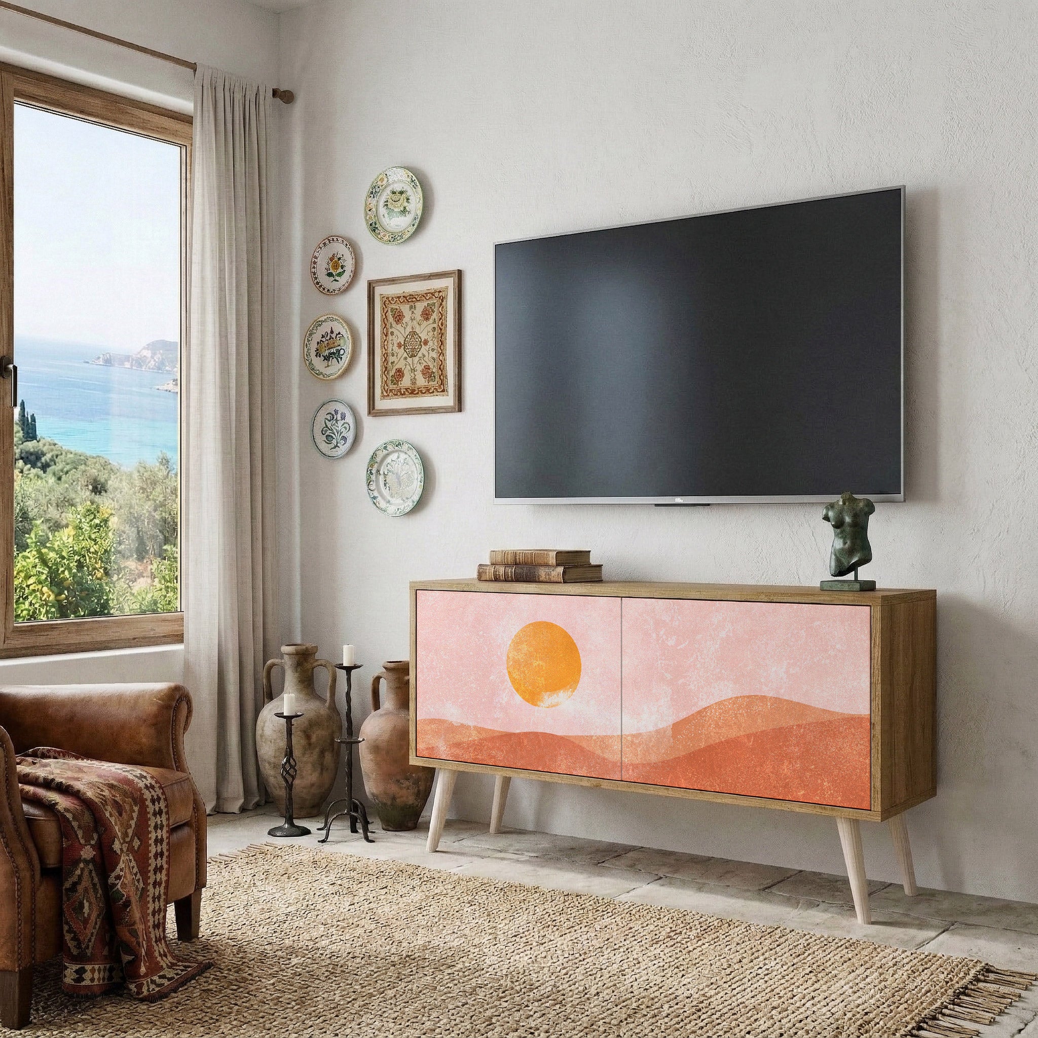 LUMINOUS SUNLIGHT Mueble de TV Compacto de 2 puertas