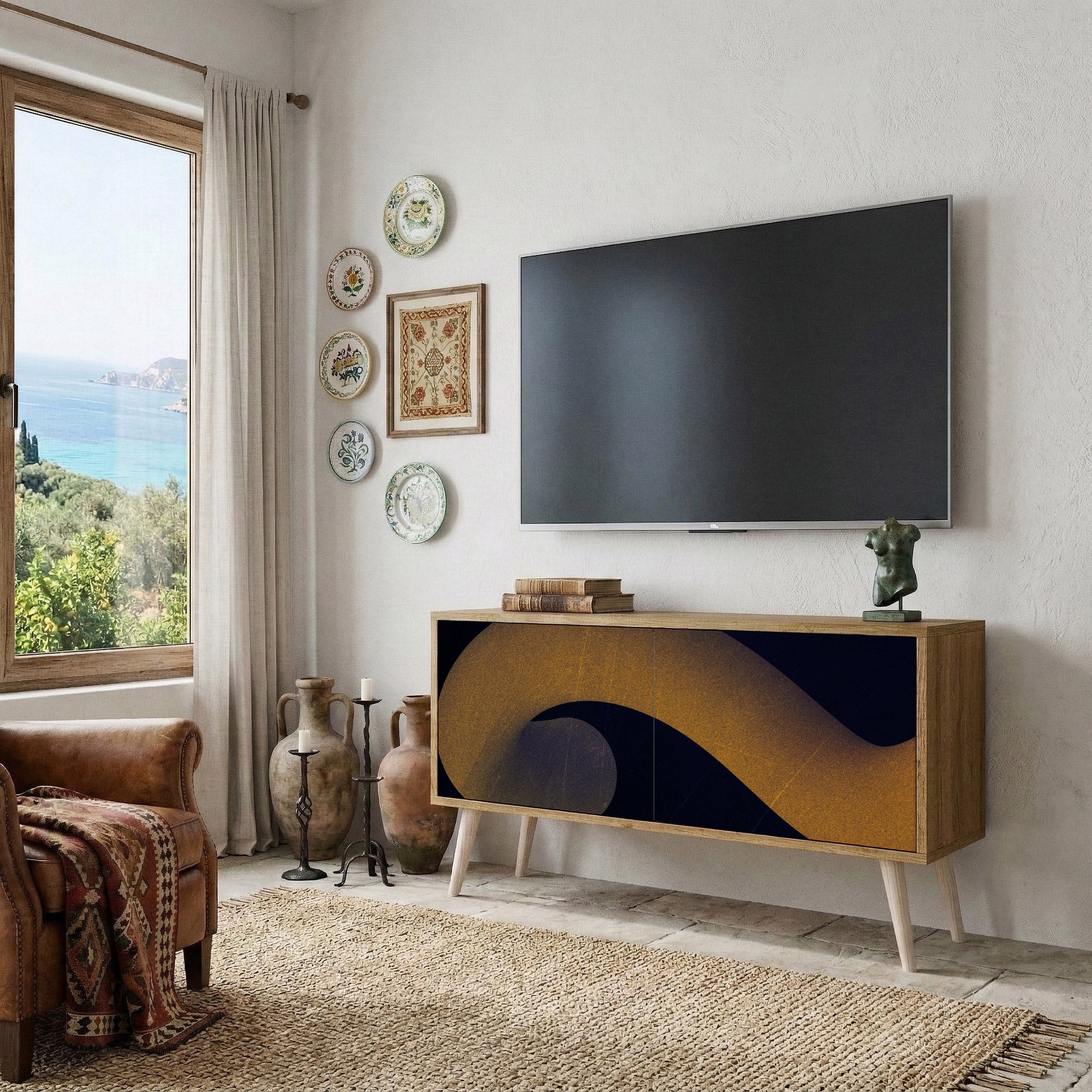 HOLLOW TIME Mueble de TV Compacto de 2 puertas