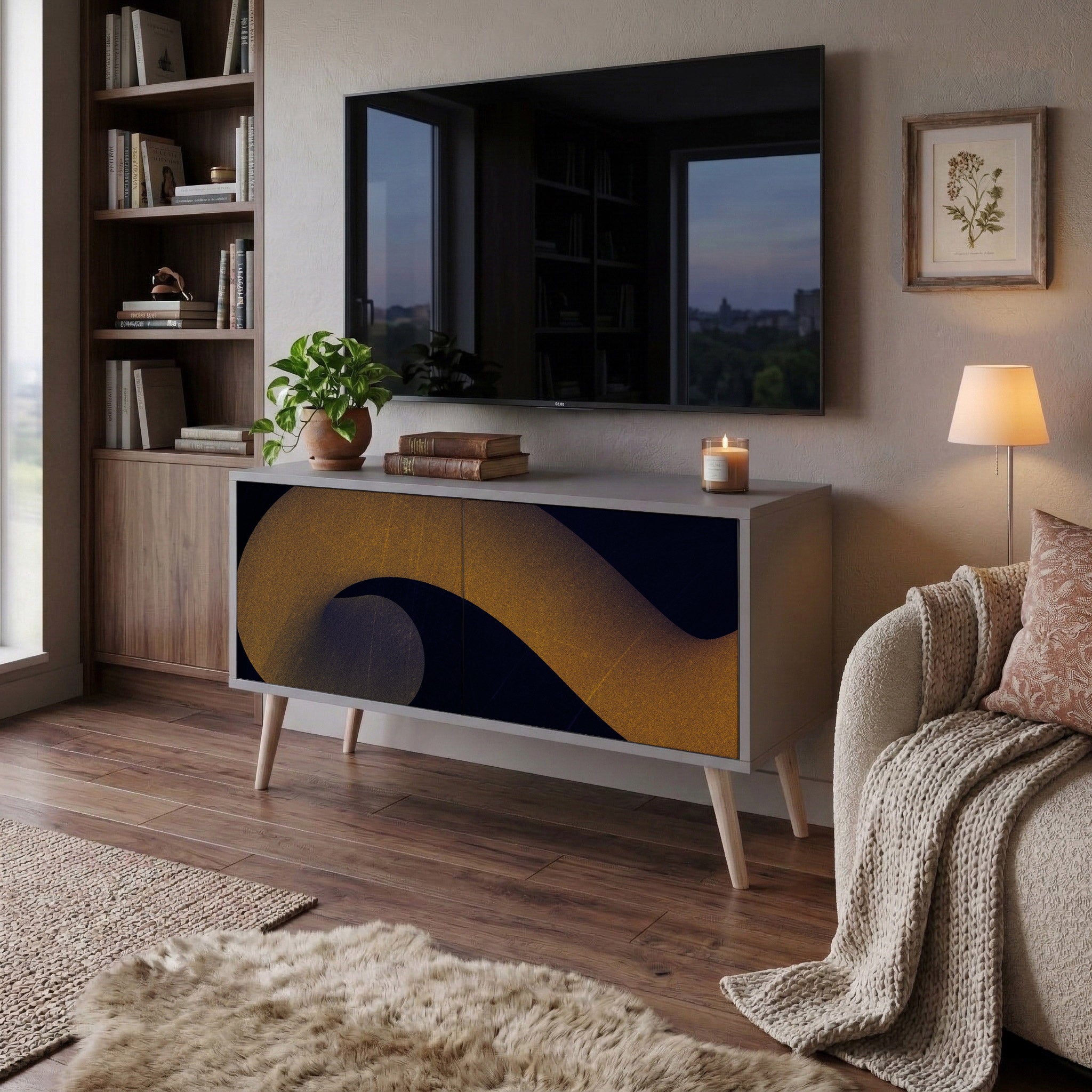 HOLLOW TIME Mueble de TV Compacto de 2 puertas