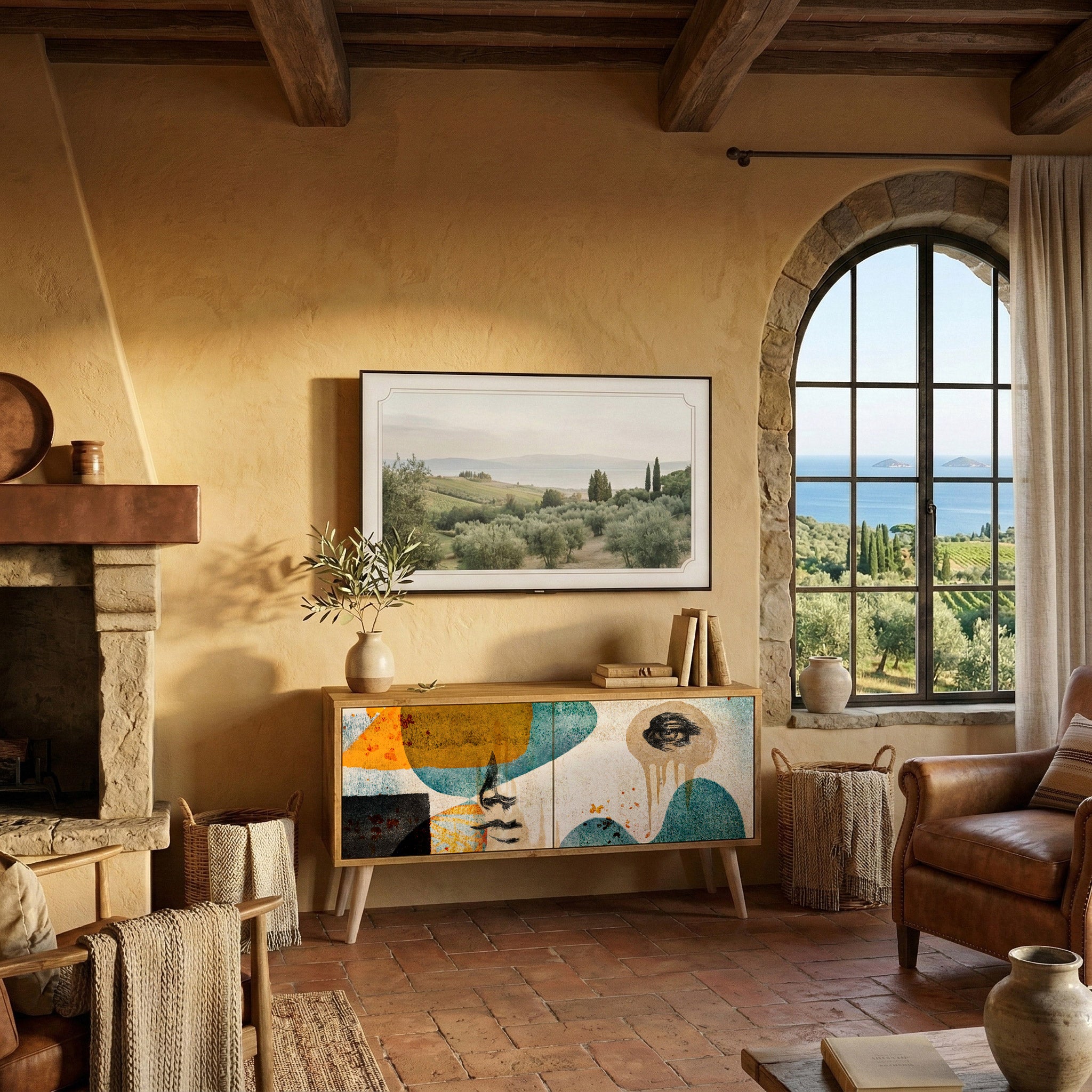 ABSTRACT FACES Mueble de TV Compacto de 2 puertas